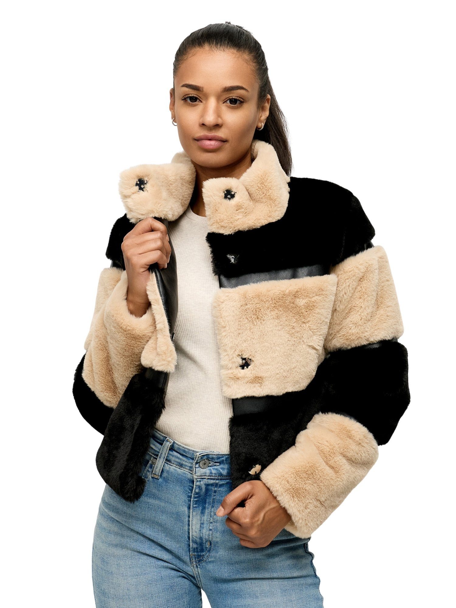 Tazzio Winterjacke F805 Blockstreifen-Design im Teddy-Look, günstig online kaufen