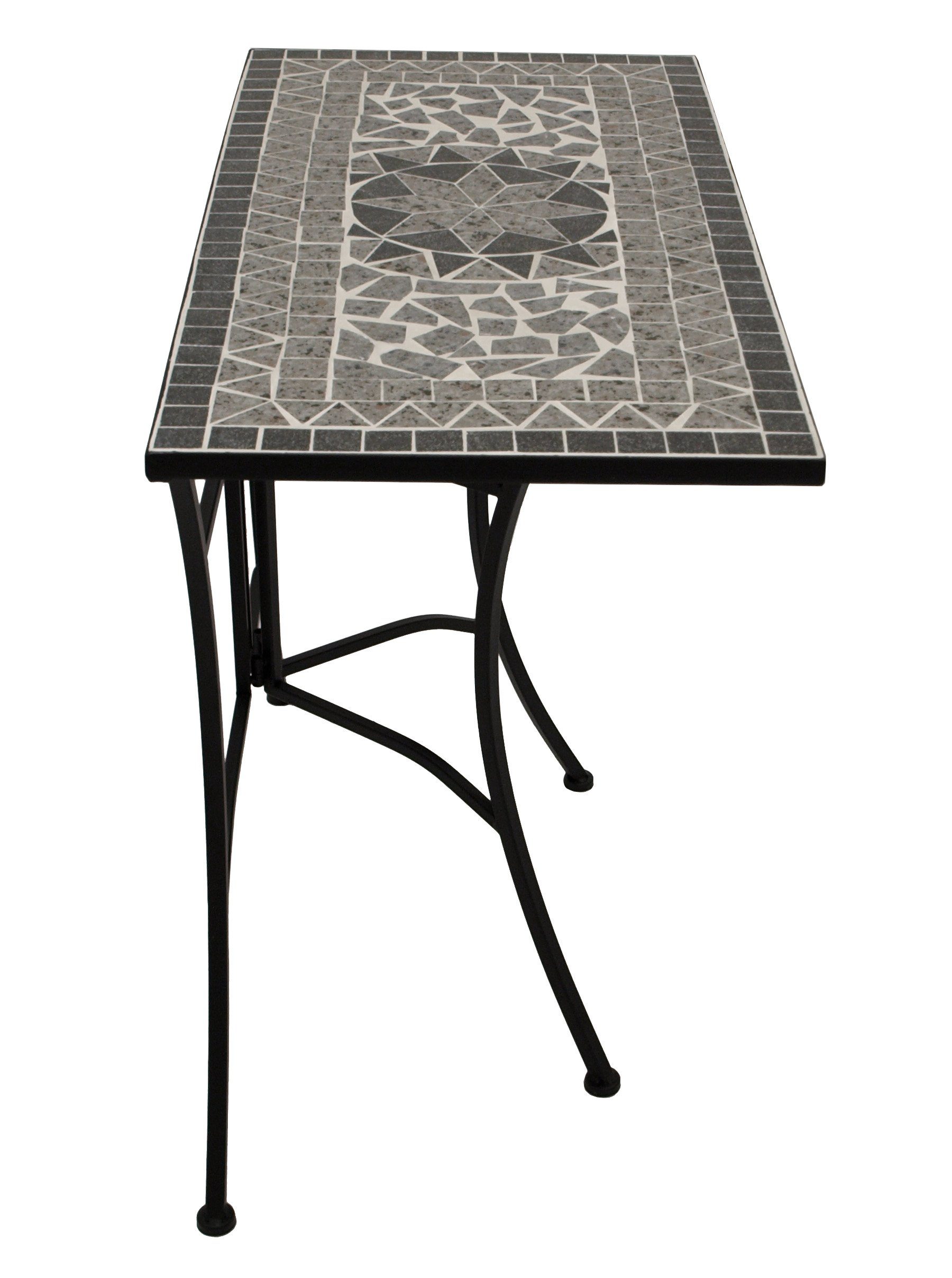 DEGAMO Gartentisch SIENA (1-St), Wandtisch rechteckig 45x90cm, Eisen schwarz, Platte Mosaik grau/weiss