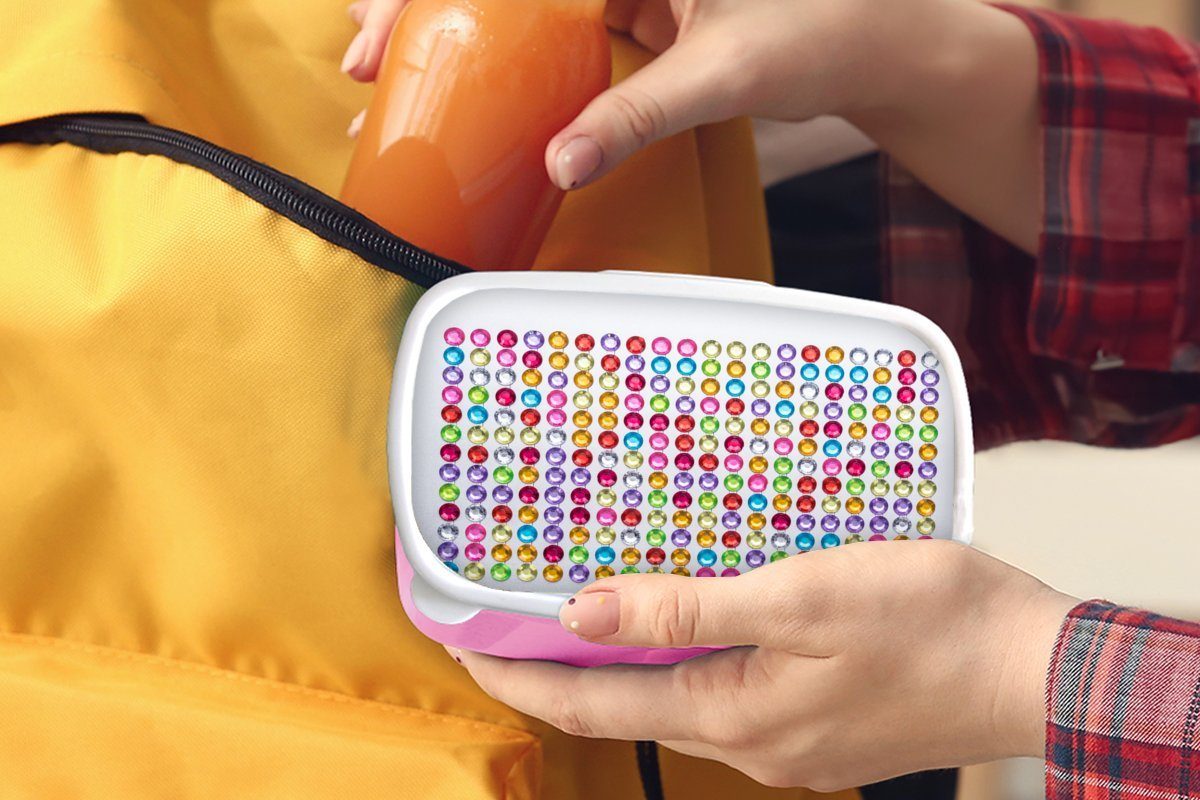 MuchoWow Lunchbox Kollektion Strasssteine, für Kunststoff Brotbox Kinder, (2-tlg), Mädchen, Snackbox, Brotdose rosa Erwachsene, Kunststoff