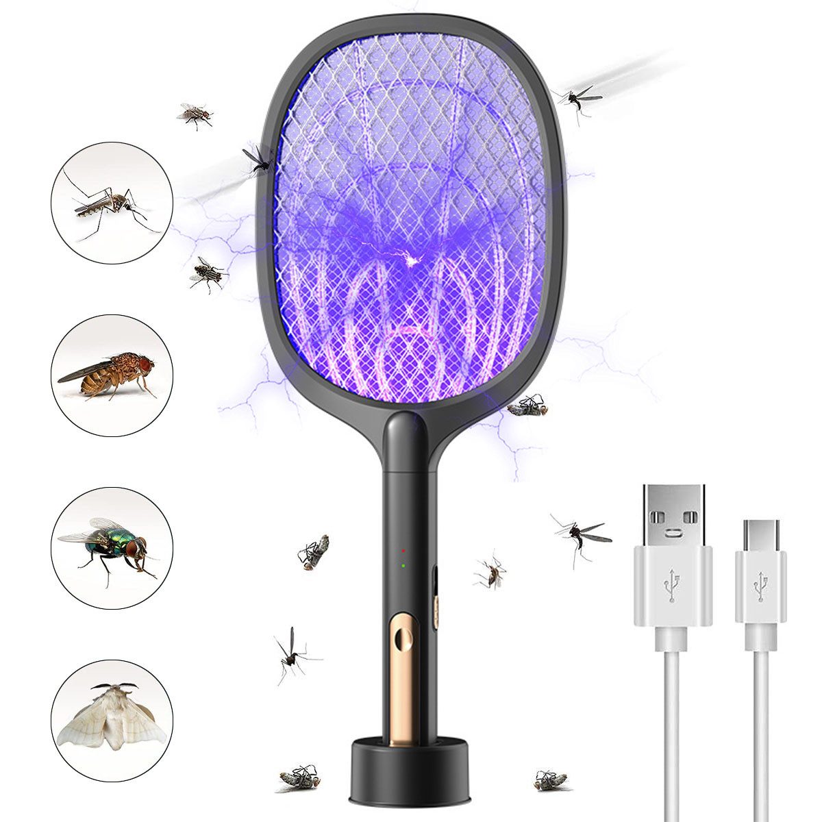 Insektenabwehrgerät Fliegenklatsche USB wiederaufladbare 2in1 elektrische Mückenklatsche