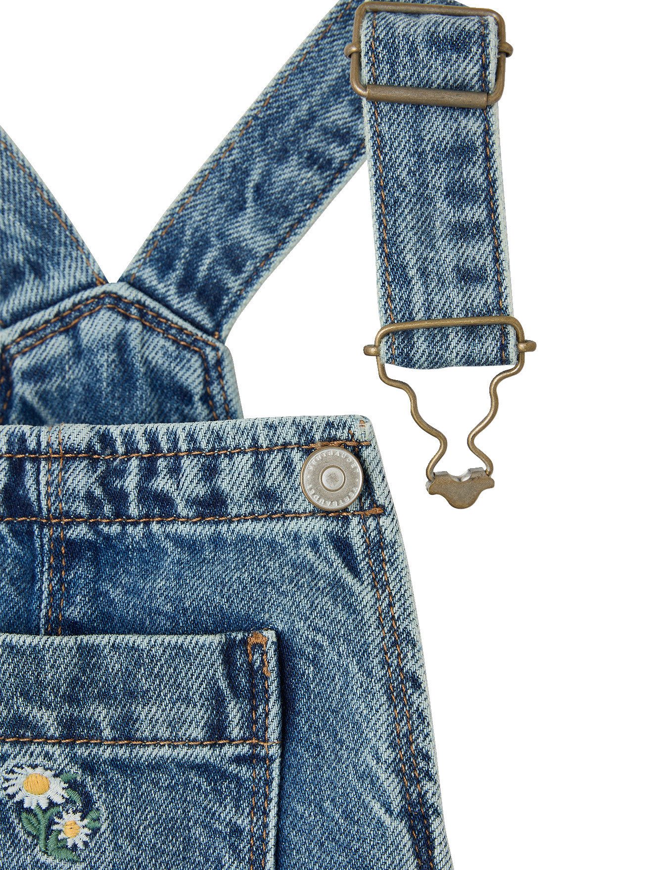 vertbaudet Jumpsuit Latzjeans mit Blumen-Stickerei Mädchen – Bild 3 von 5