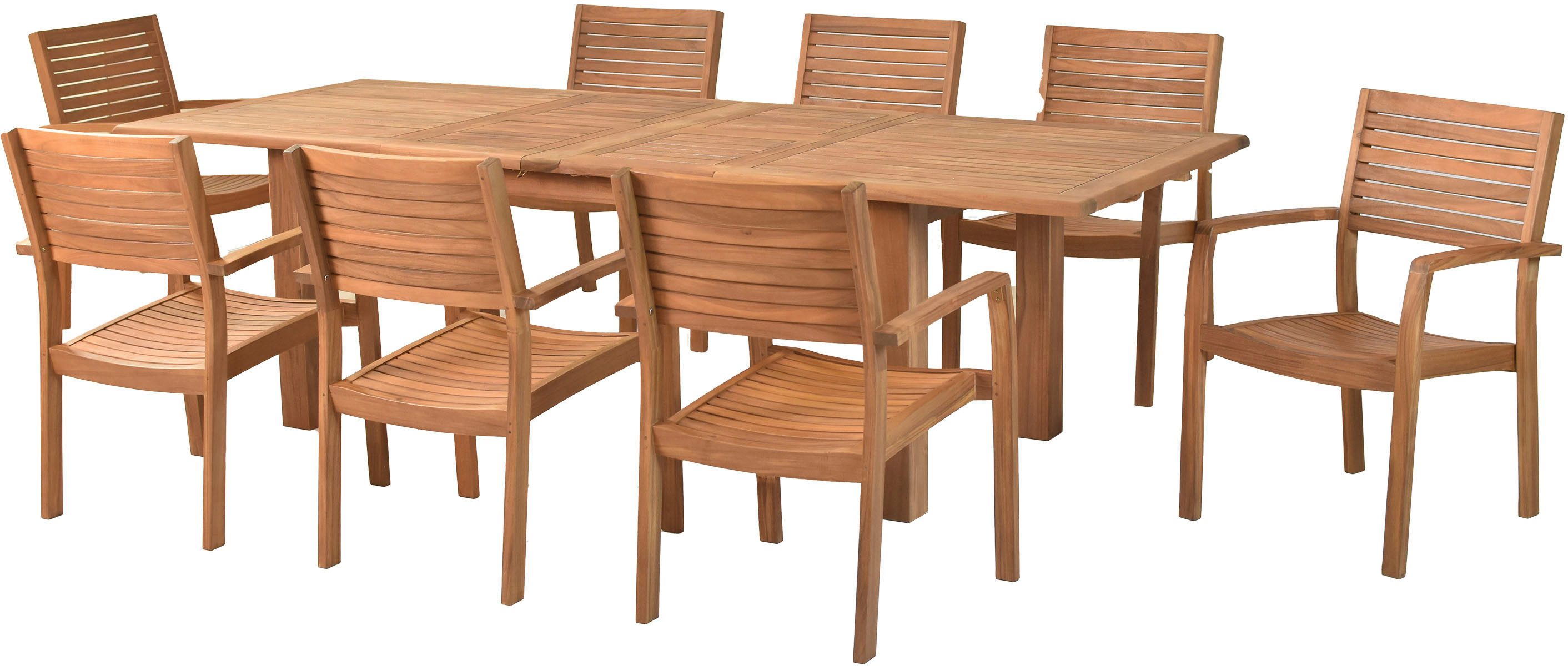 MERXX Garten-Essgruppe »Batavia«, (Set, 9-tlg., Tisch doppelt ausziehbar: 100x 180/220/260x 75 cm), Sessel stapelbar, Doppelausziehtisch Beine 9x9 cm stark