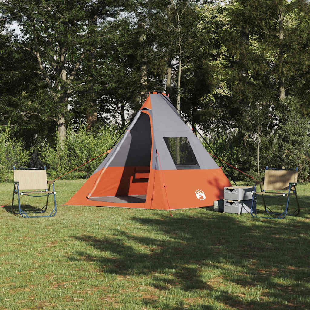vidaXL Tipi-Zelt Tipi Zelt mit Dach Grau und Orange 383 x 338 x 217 cm Taft, (1 tlg)