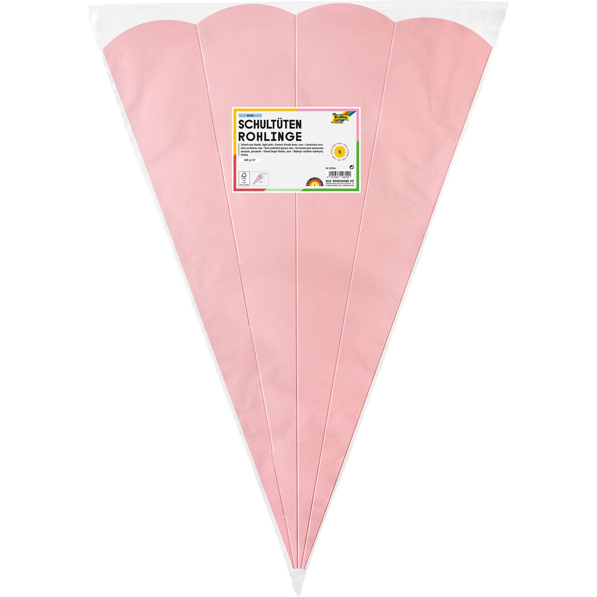 Folia Schultüte Schultüten Rohling - 68 cm sechseckig rosa 5er Pack.