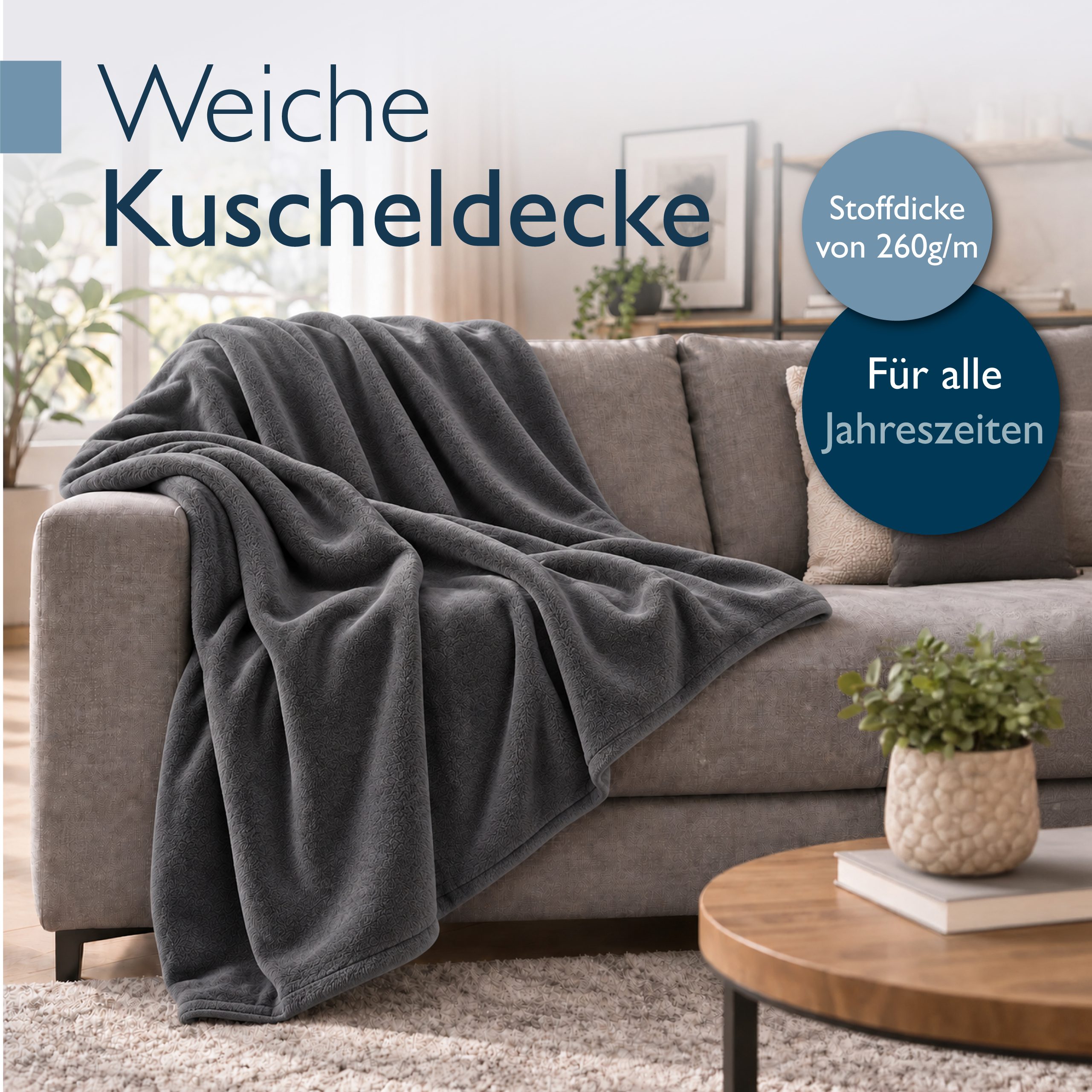 Wohndecke Aurelia Kuscheldecke Anthrazit, 150x200cm, Beautissu, Microfaser Fleecedecke als Tagesdecke oder Sofa Überwurf – Bild 2 von 5