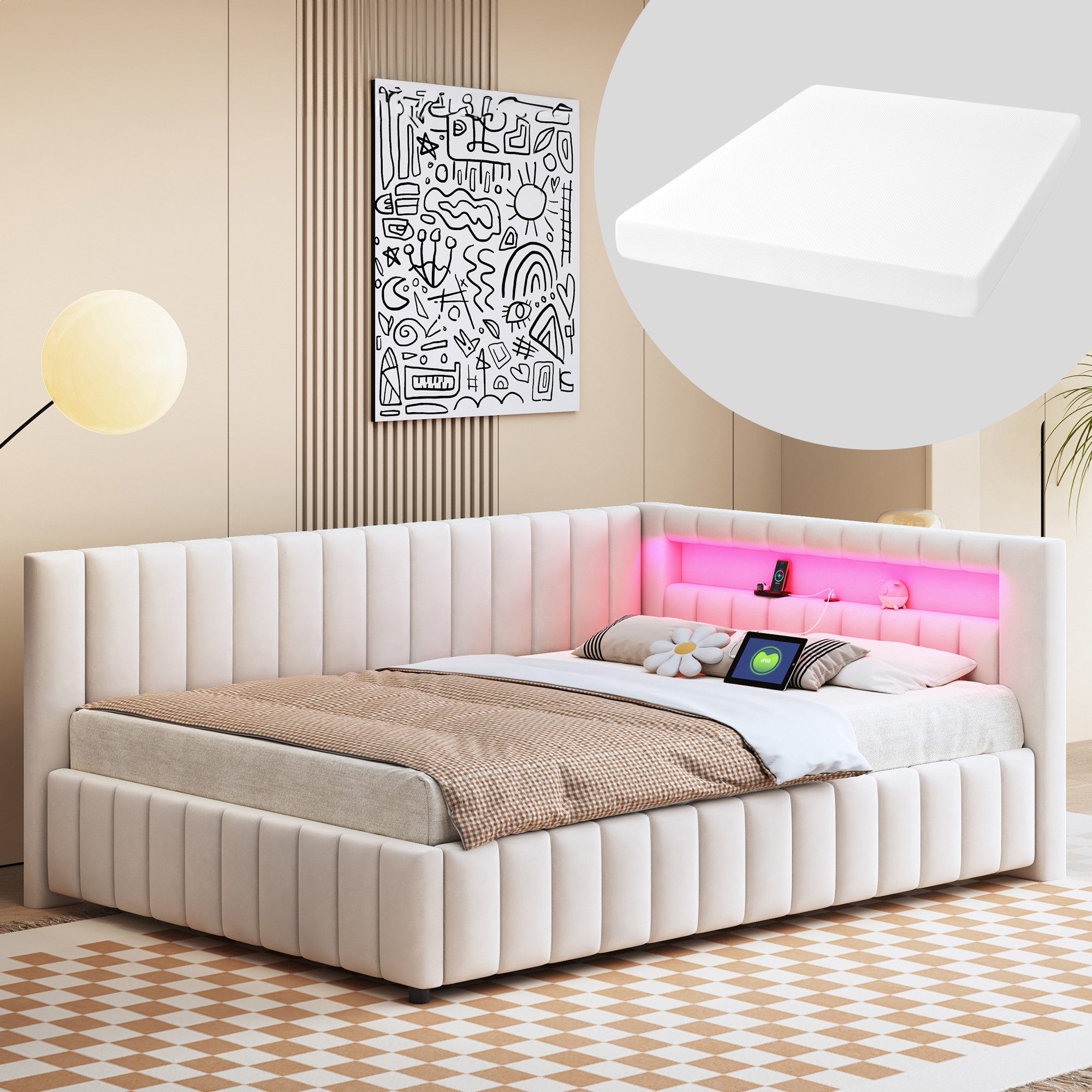 HAUSS SPOLE Schlafsofa 140x200 mit LED-Licht, günstig online kaufen