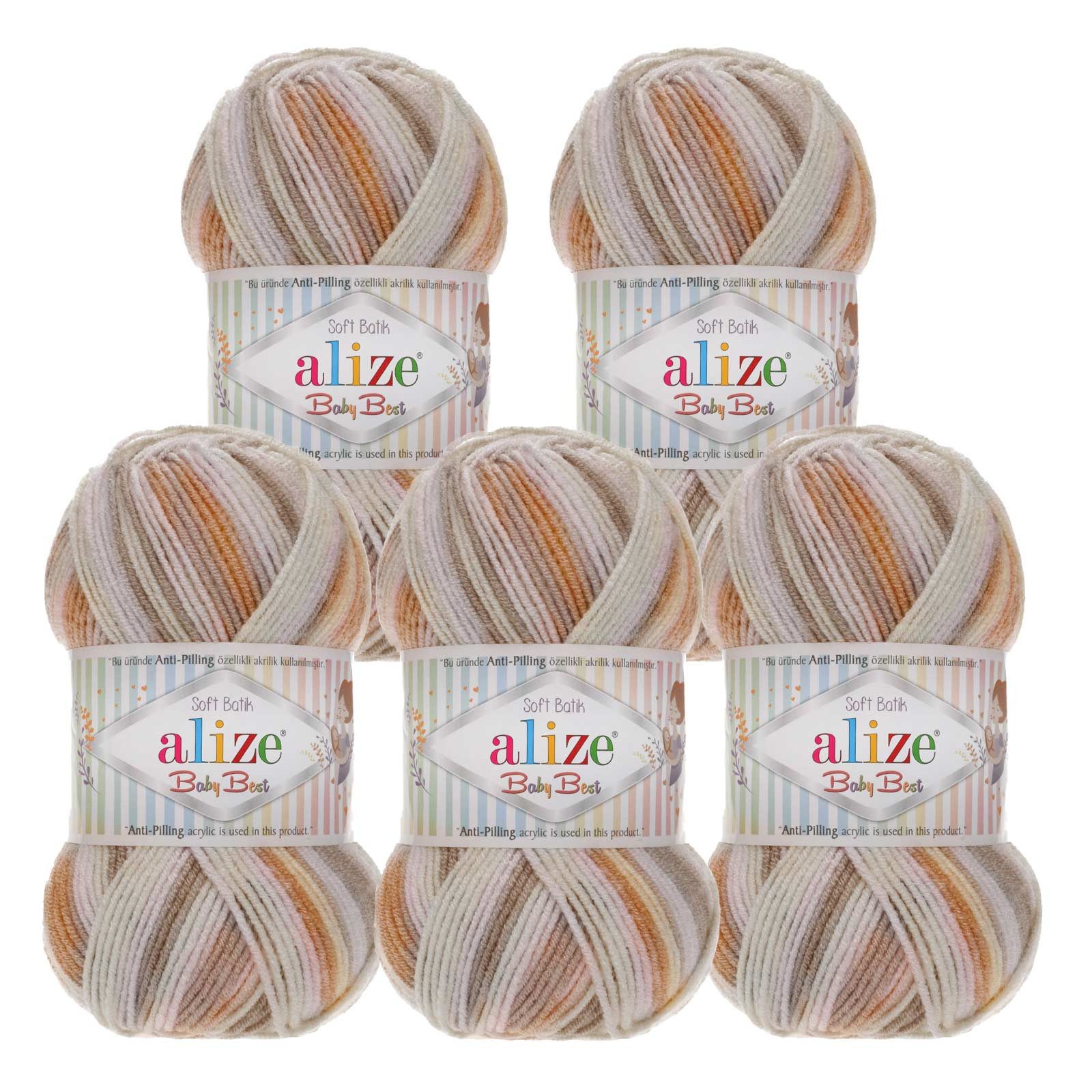 Alize 5 x 100g Strickgarn ALIZE Baby Best Batik Antipilling Häkelwolle, 240 m (Sparpaket), 7541 mehrfarbig