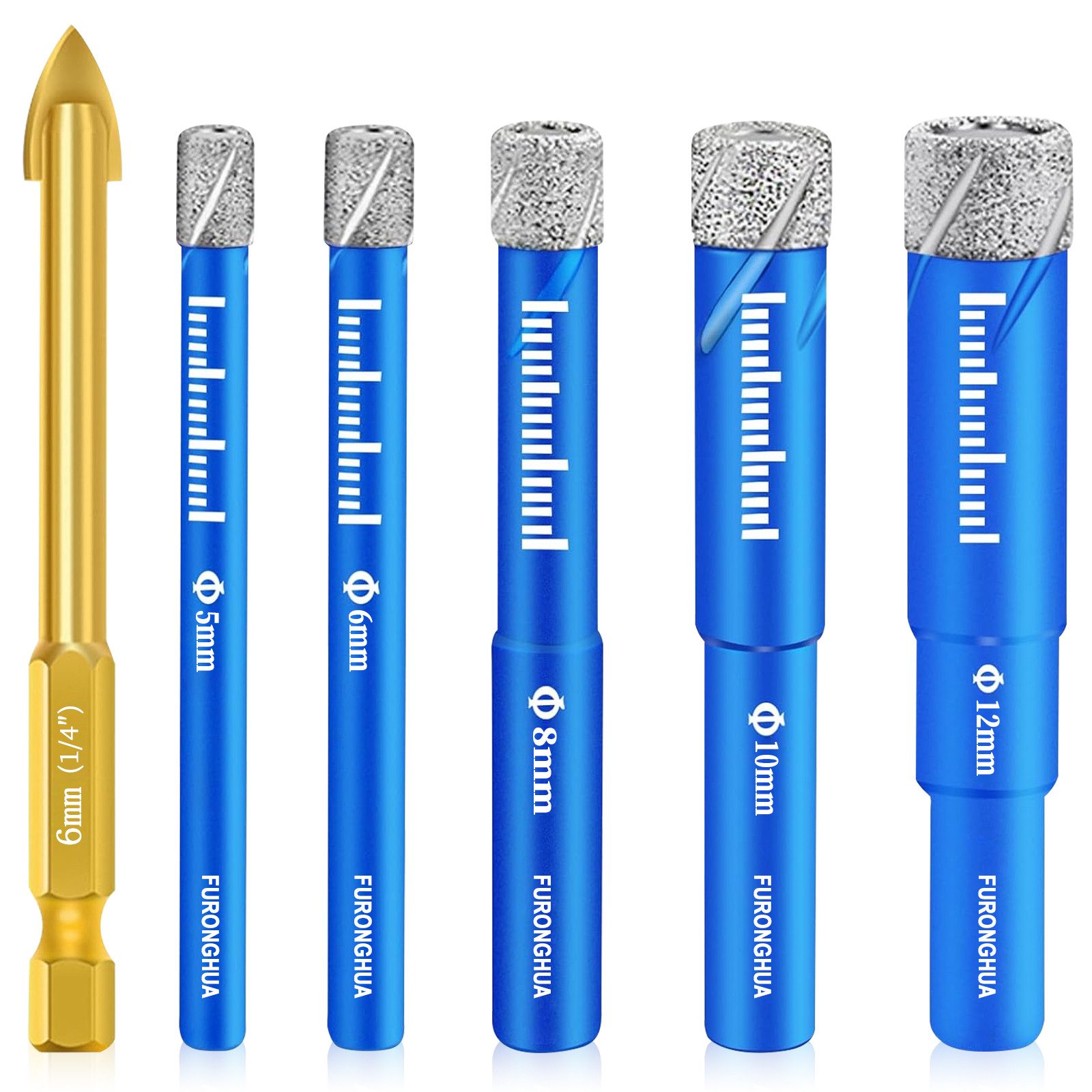 Comfy Mate Fliesenbohrer Diamantbohrer Set 6-tlg., Fliesen-Glasbohrer 5–12 mm, (6-tlg., präzise & langlebig)