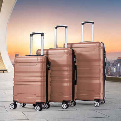 Flieks Trolleyset, 4 Rollen, (3 tlg, 3 tlg), Hartschalen Trolley Handgepäck Koffer Set Reisekoffer Erweiterung