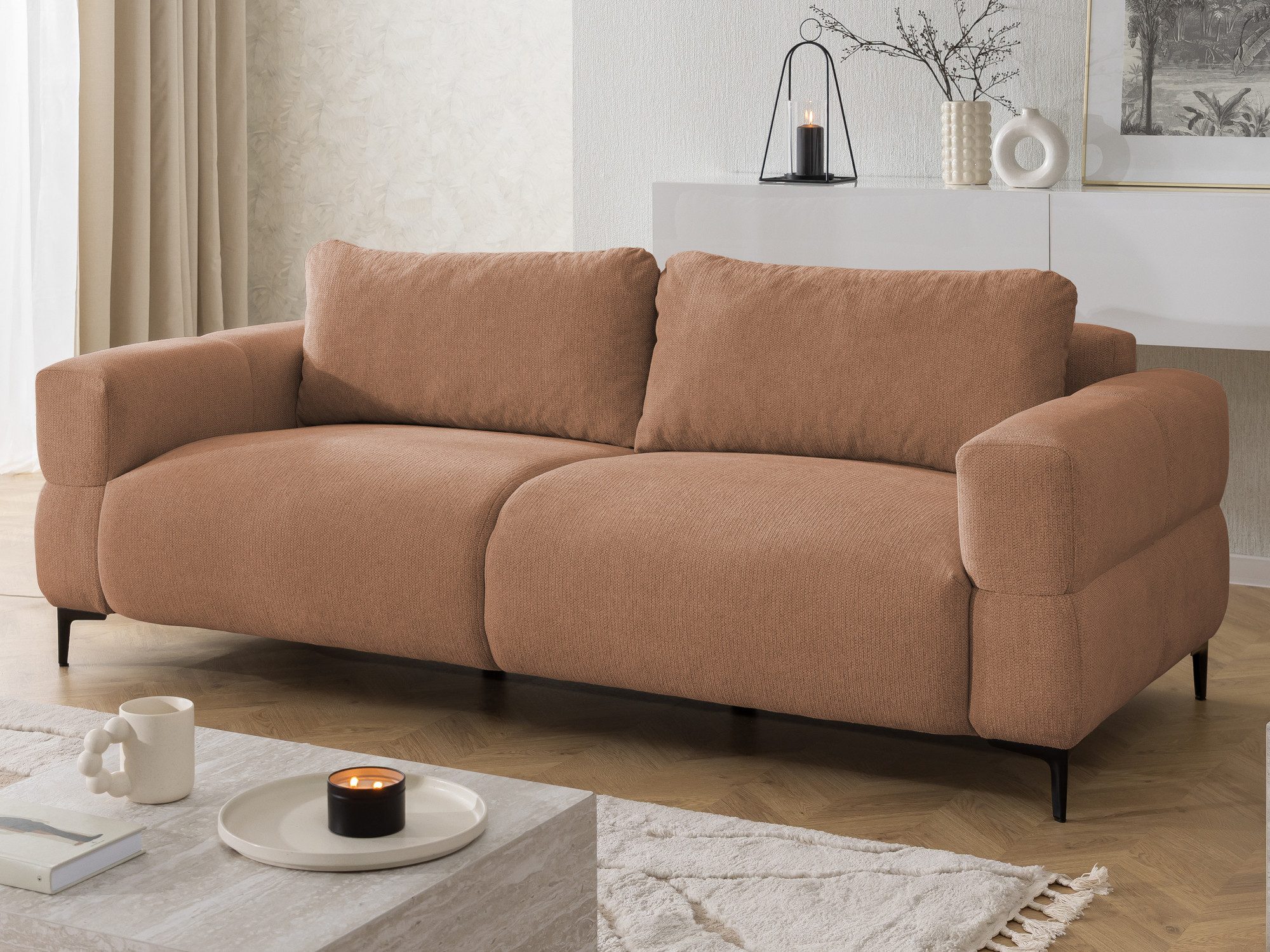 S-Style Möbel 3-Sitzer Sofa Cardea in Bubble-Optik aus weichem Strukturstoff, mit Wellenfederung und hohem Sitzkomfort