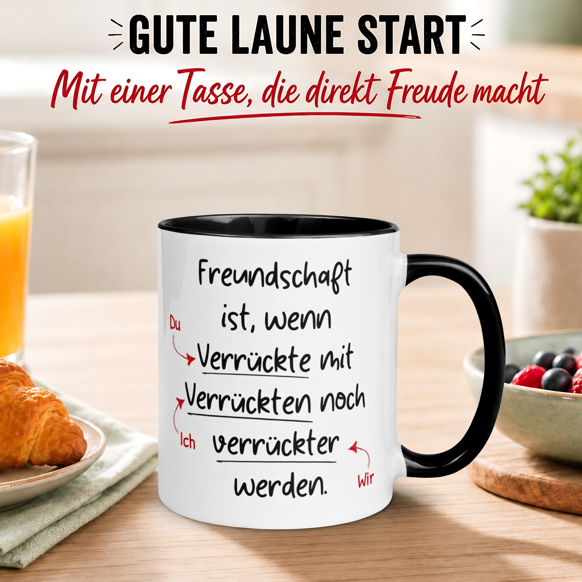 Momentals Tasse Beste Freundin Freund – „Wenn Verrückte zusammen verrückter werden“, Gratis Versand · Links-&Rechtshänder · Spülmaschinenfest