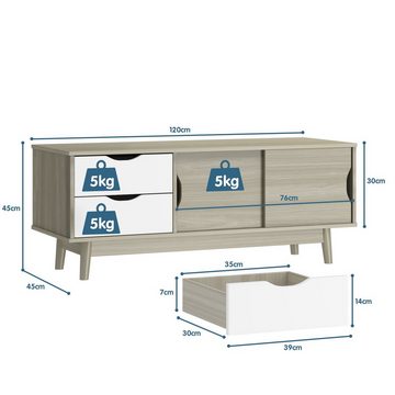 COSTWAY TV-Schrank mit 2 Schubladen & 2 Schiebetüren, 120 cm