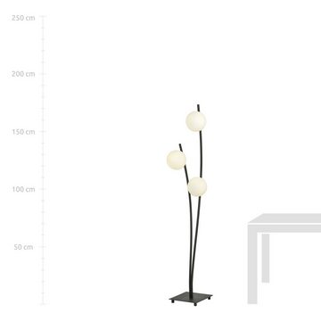 Licht-Erlebnisse Stehlampe DORA, ohne Leuchtmittel, Glas Metall 150 cm hoch Schwarz Weiß E14 3-flammig Kugelschirm Modern