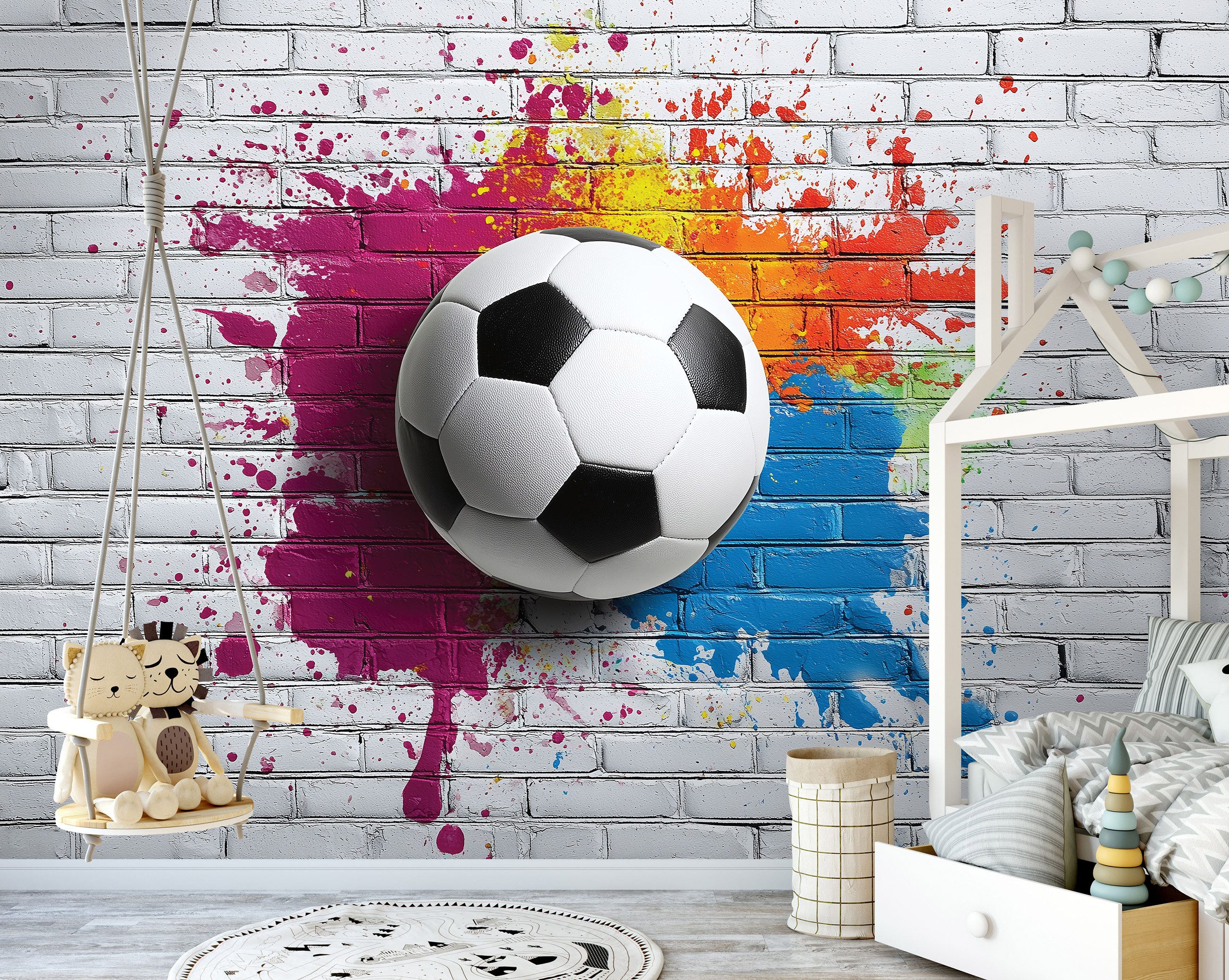 Wallarena Fototapete Junge Fußball - Mehrfarbig - Modern - Vlies - Schlafzimmer, glatt, (2 St), 100x70cm