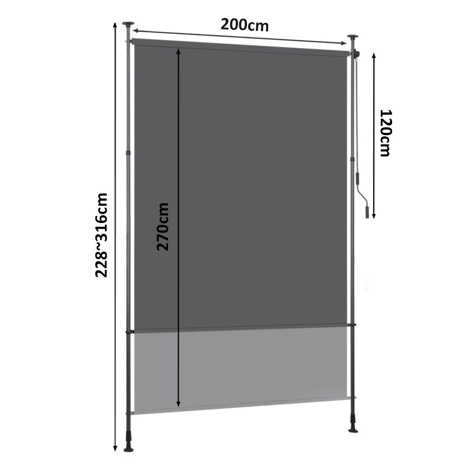 Clanmacy Senkrechtmarkise Klemmmarkise Ausziehbar BxH: 200x270cm günstig online kaufen