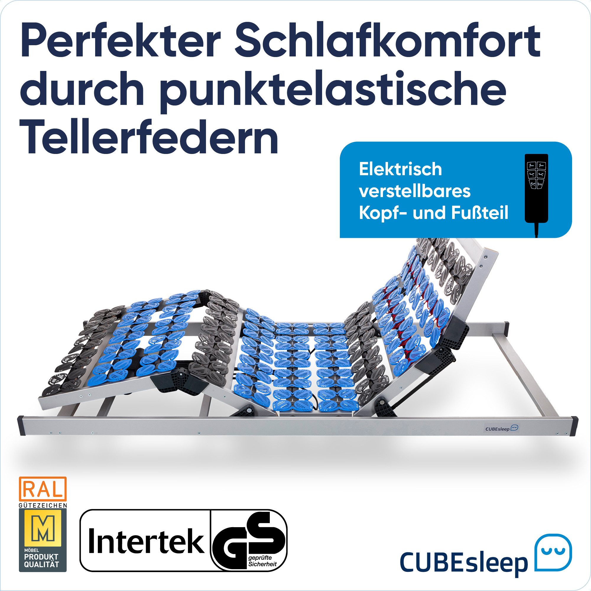 Lattenrost Cloud KF M, CUBEsleep, Kopfteil elektrisch verstellbar, Fußteil elektrisch verstellbar, Kabel-Fernbedienung, Vergleichssieger, Made in Germany