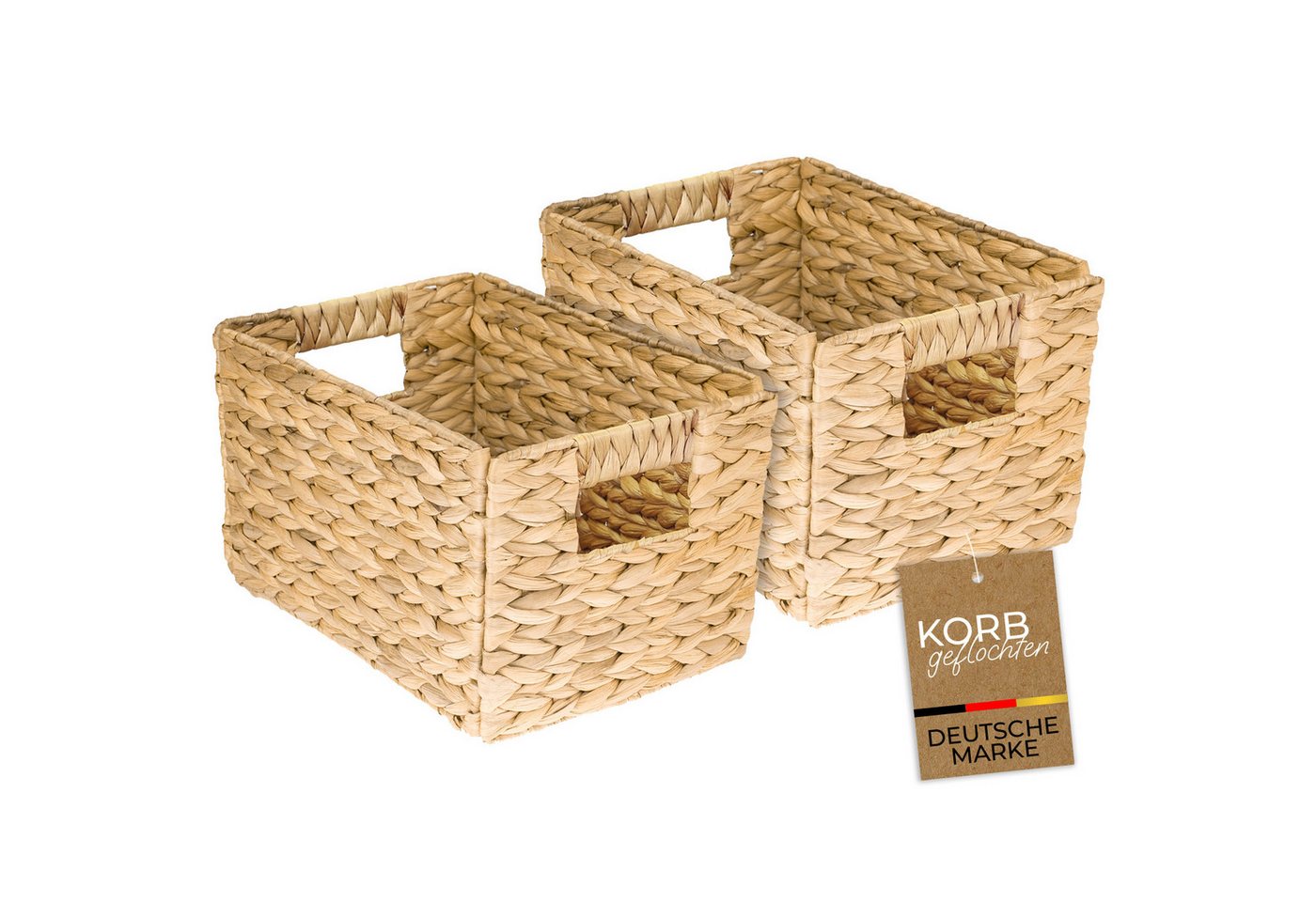 HMF Aufbewahrungskorb Aufbewahrungskorb geflochten aus Wasserhyazinthe Korb mit Tragegriffen (2 St., 2er Set), für Bad, Küche und Wohnbereich, Größe M 32 x 23 x 20 cm, Naturfarben