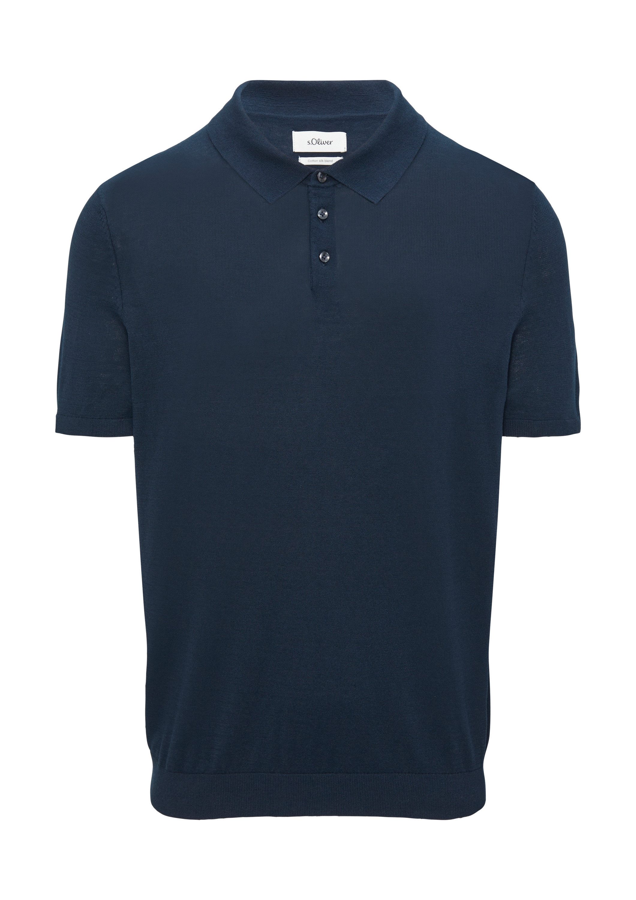 s.Oliver Kurzarmpullover Strickpullover Feinstrick-Poloshirt aus Baumwoll-Seide-Mix