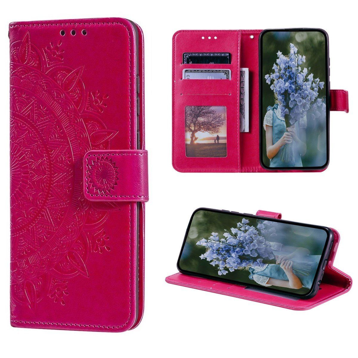 CoverKingz Handyhülle Hülle für Apple iPhone 14 Pro Max Handyhülle Flip Case Schutzhülle 17,0 cm (6,69 Zoll), Klapphülle Schutzhülle mit Kartenfach Schutztasche Motiv Mandala