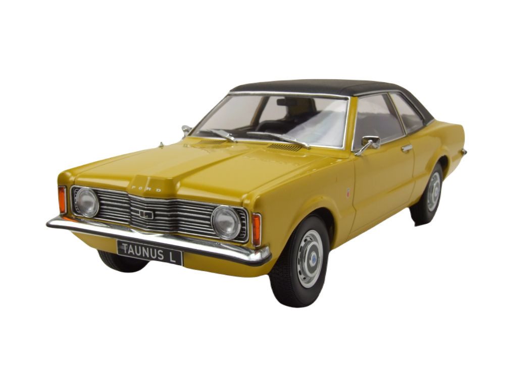 KK Scale Modellauto Ford Taunus L 1971 gelb matt schwarz, Maßstab 1:18