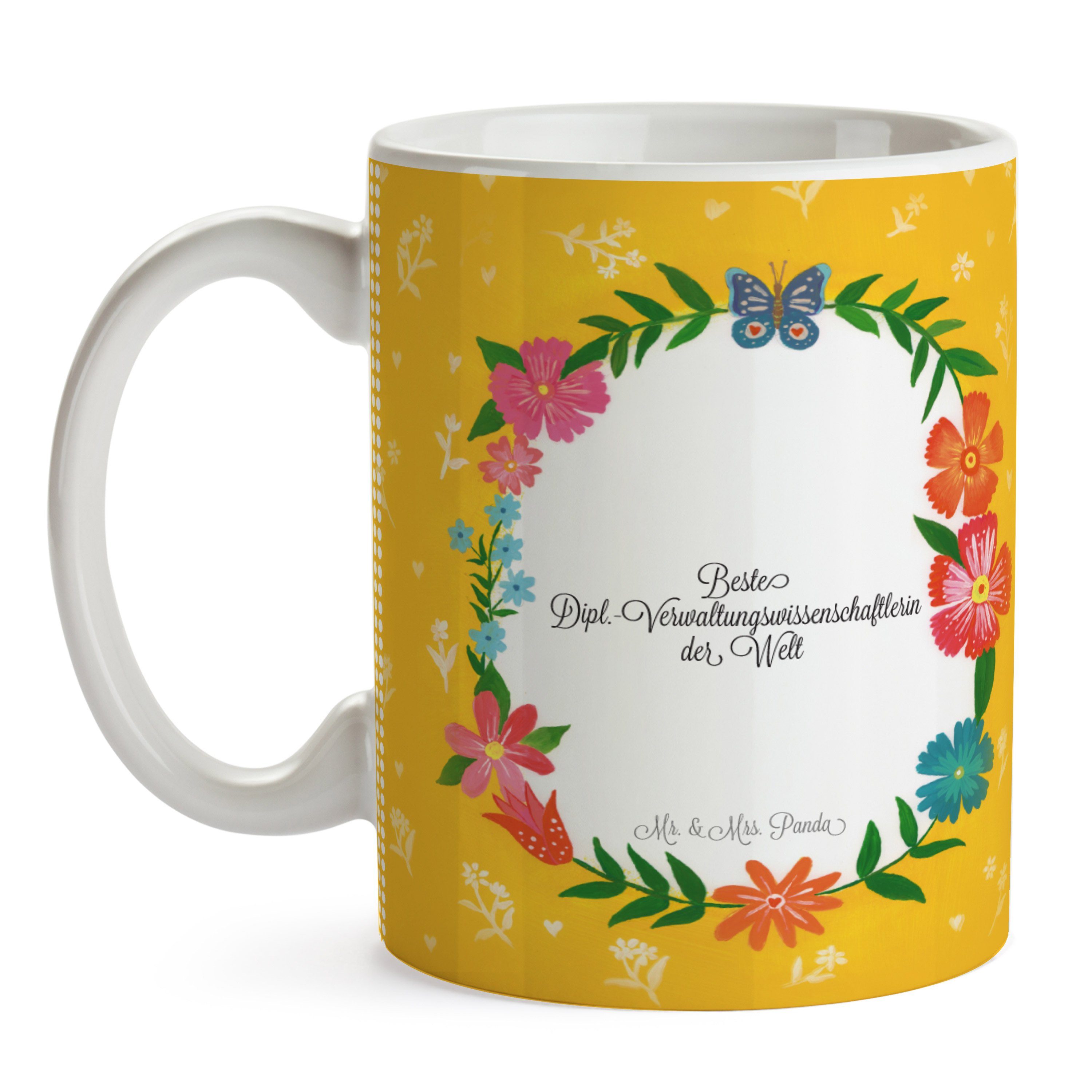 Keramik Geschenk, Tasse Mrs. Mr. - & Panda Kaffeebecher, Dipl.-Verwaltungswissenschaftlerin Schenken,