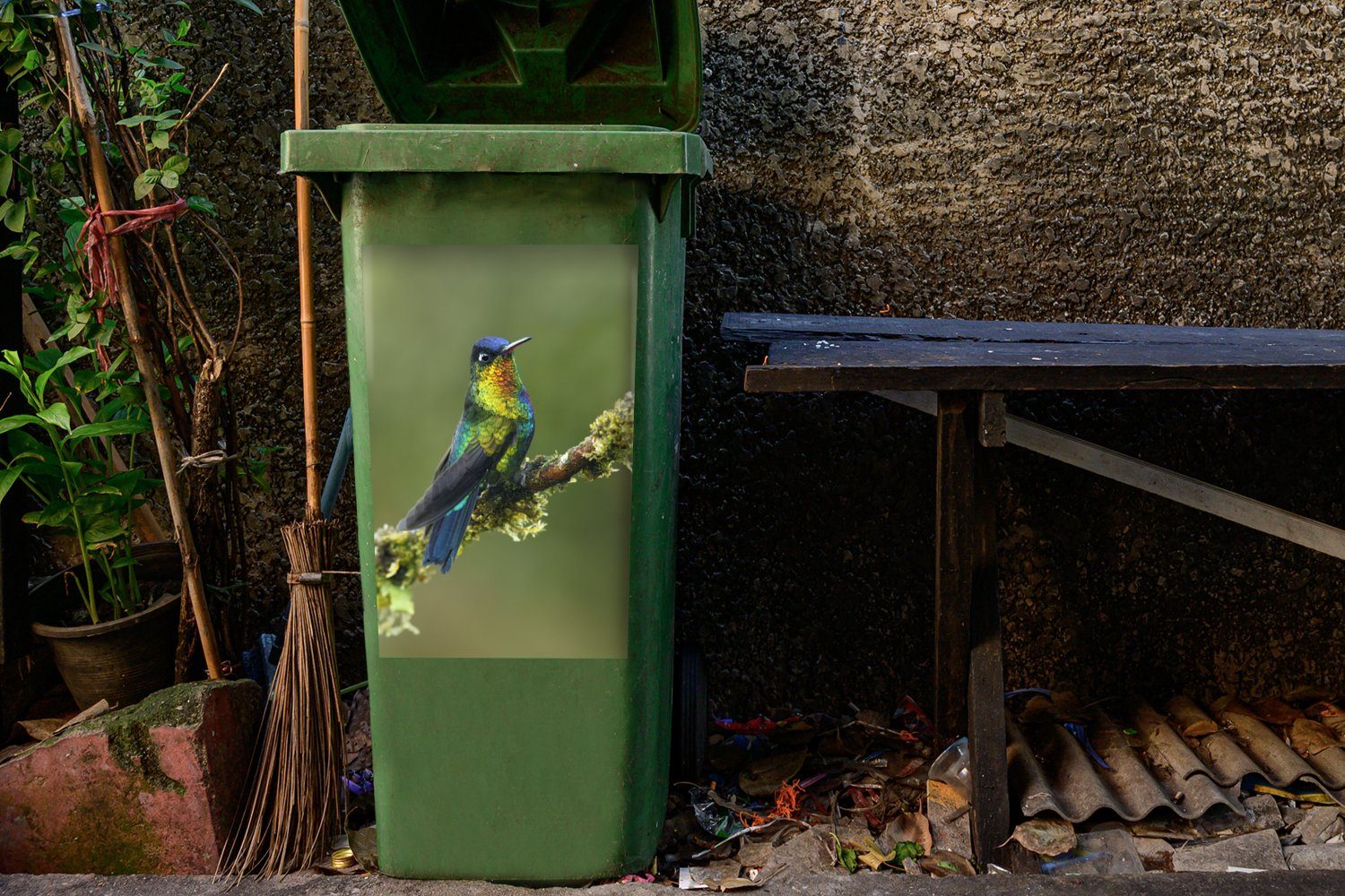 Wandsticker Mülltonne, (1 Vogel Container, Abfalbehälter Farben St), Mülleimer-aufkleber, - Sticker, Kolibri MuchoWow -