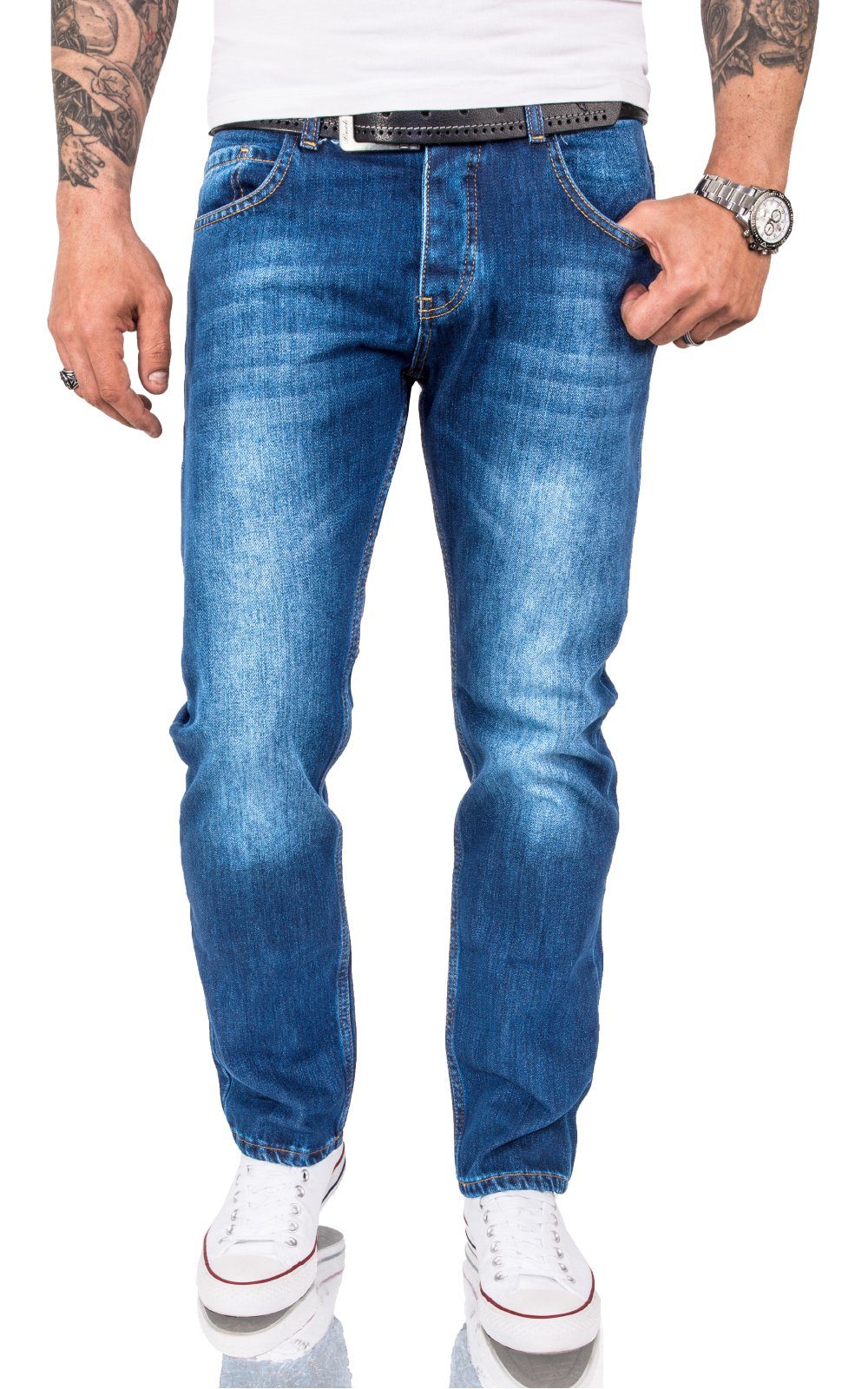 Rock Creek Straight-Jeans Herren Jeans Stonewashed Hellblau RC-3120A