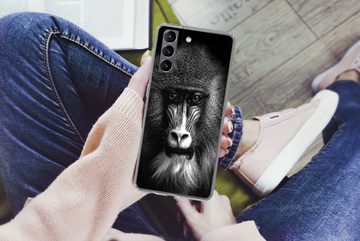 MuchoWow Handyhülle Affe - Tiere - Augen - Braun - Schwarz und weiß, Phone Case, Handyhülle Samsung Galaxy S21, Silikon, Schutzhülle