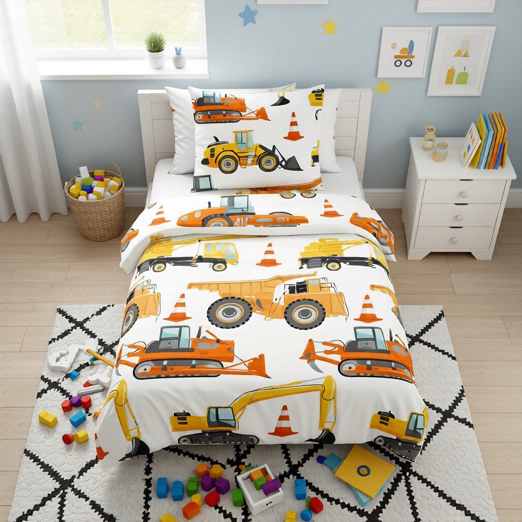 good morning Bettwäsche Baumwolle, Renforcé, 2 teilig, Baustellenfahrzeuge günstig online kaufen