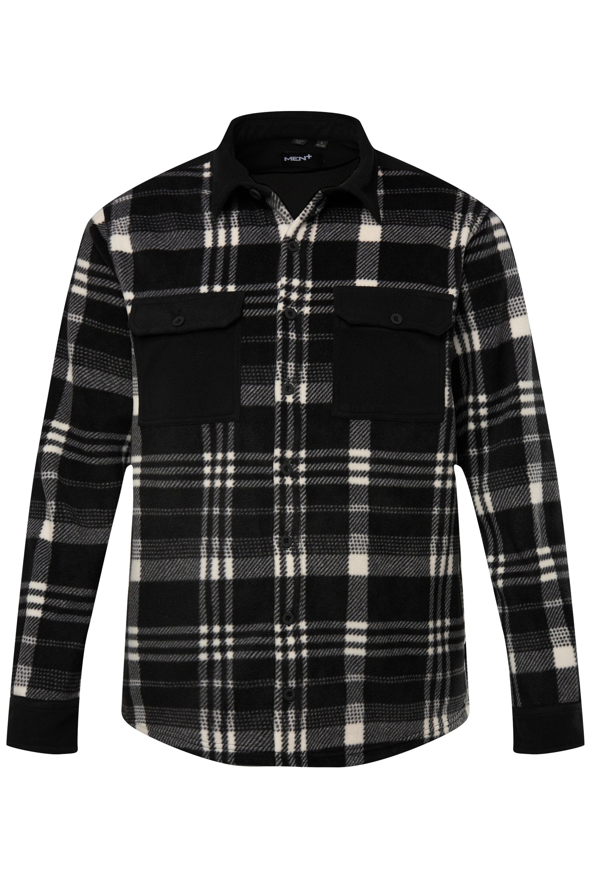 Men Plus Businesshemd Karo-Fleeceovershirt Langarm Kentkragen