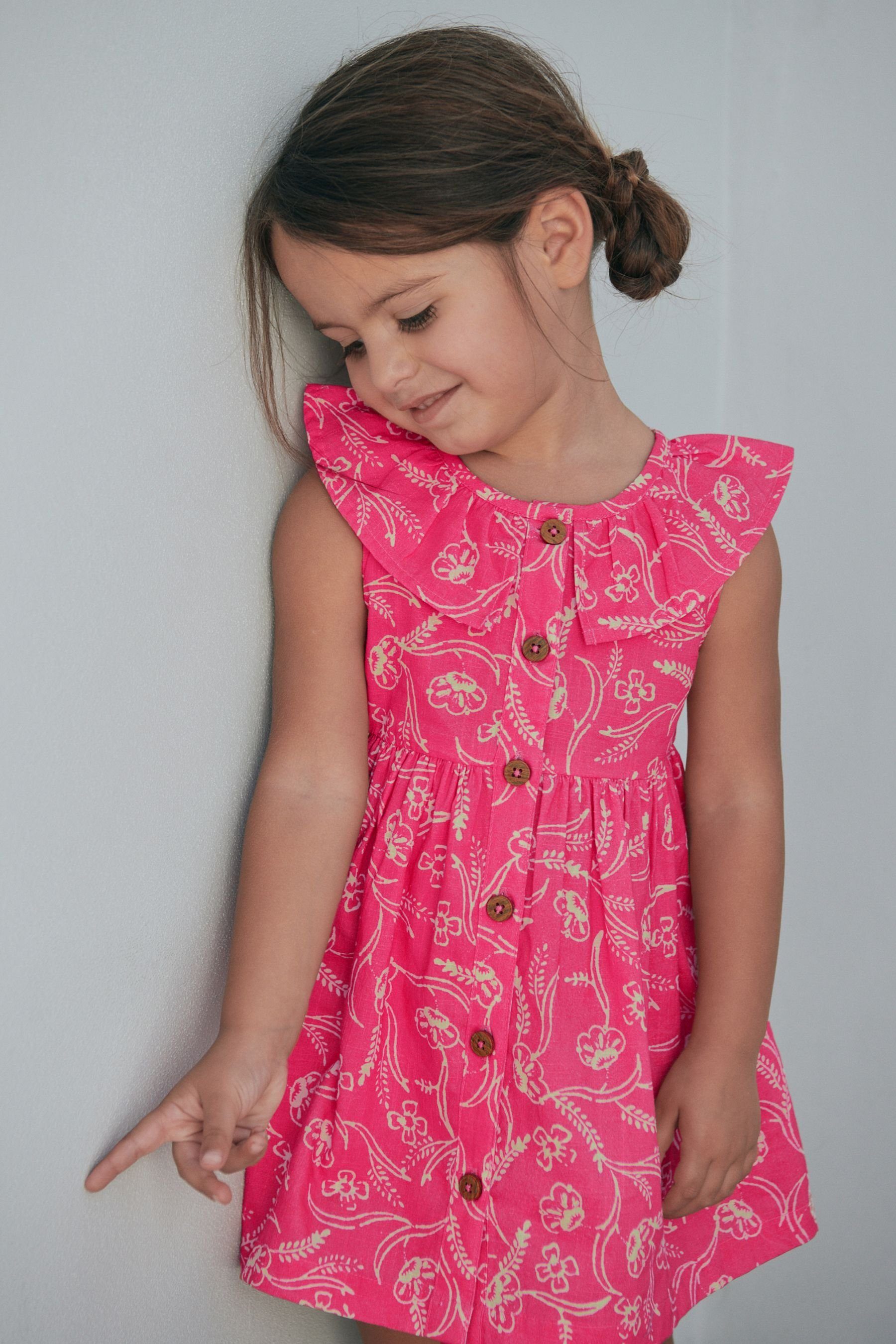 Rüschenkragen Kleid mit Next Sommerkleid (1-tlg) Floral Pink