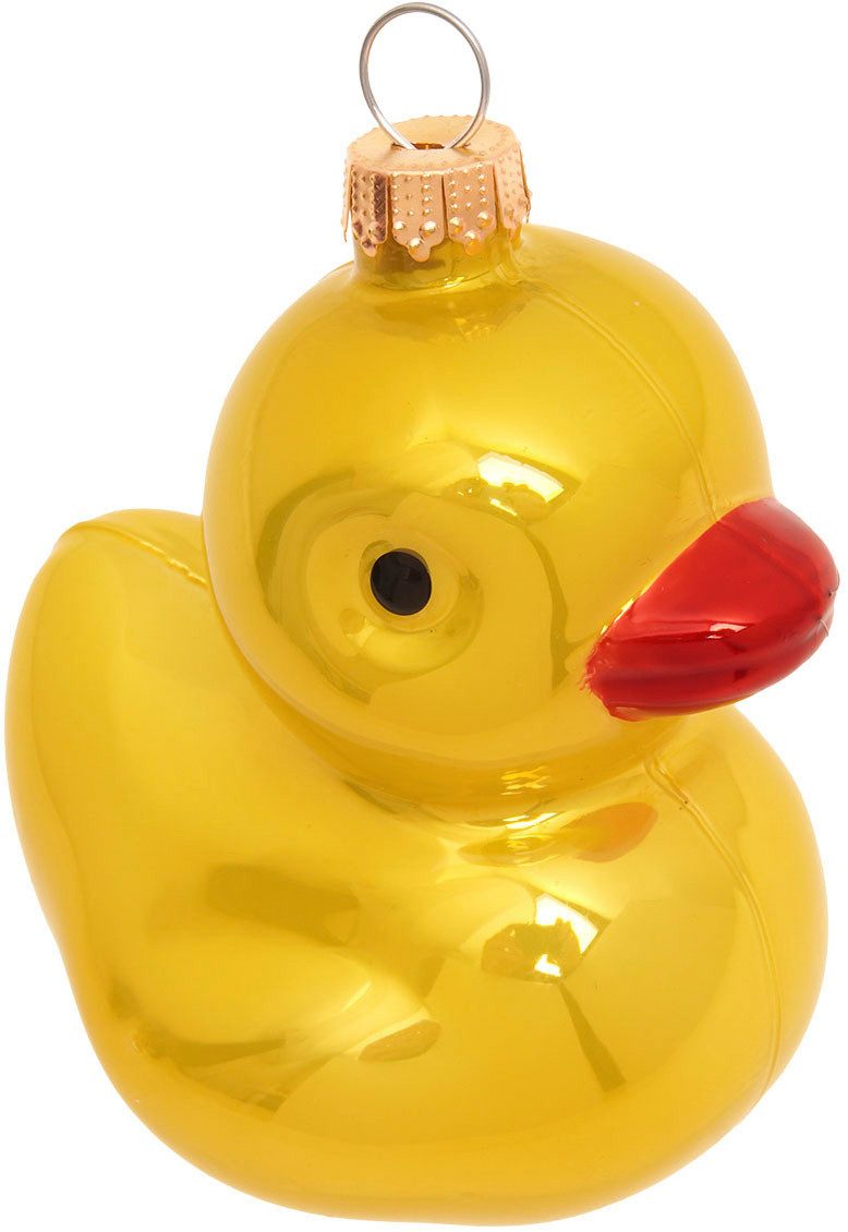 Krebs Glas Lauscha Weihnachtsbaumkugel Baumschmuck Quietscheente gelb 7cm, Dekoriert mit Liebe zum Detail