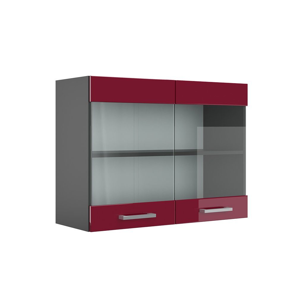 Vicco Glashängeschrank Hängeschrank Küche 80 cm R-Line Anthrazit Bordeaux Hochglanz