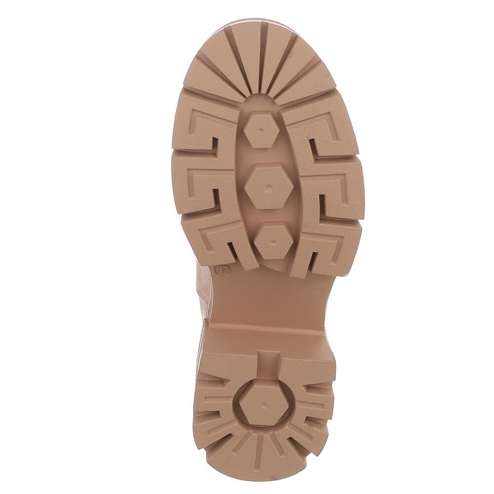 Ital-Design Modische Kniehohe Stiefel mit Rippen-Design für Damen Plateaustiefel (90727049) Blockabsatz Stiefel in Hellbraun