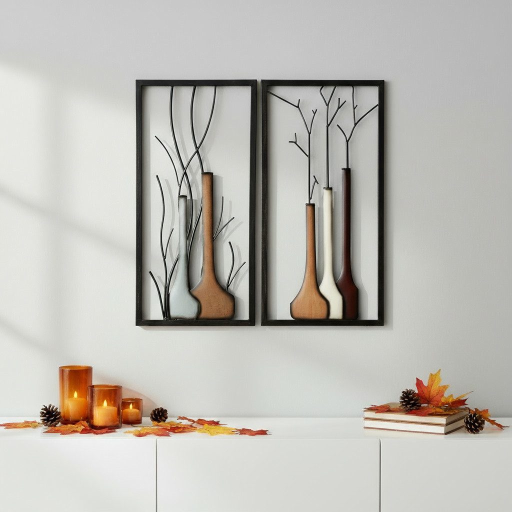 GILDE Wanddekoobjekt Wandbild Set Vase Herbst Winter MF Premium Edition 2 T günstig online kaufen