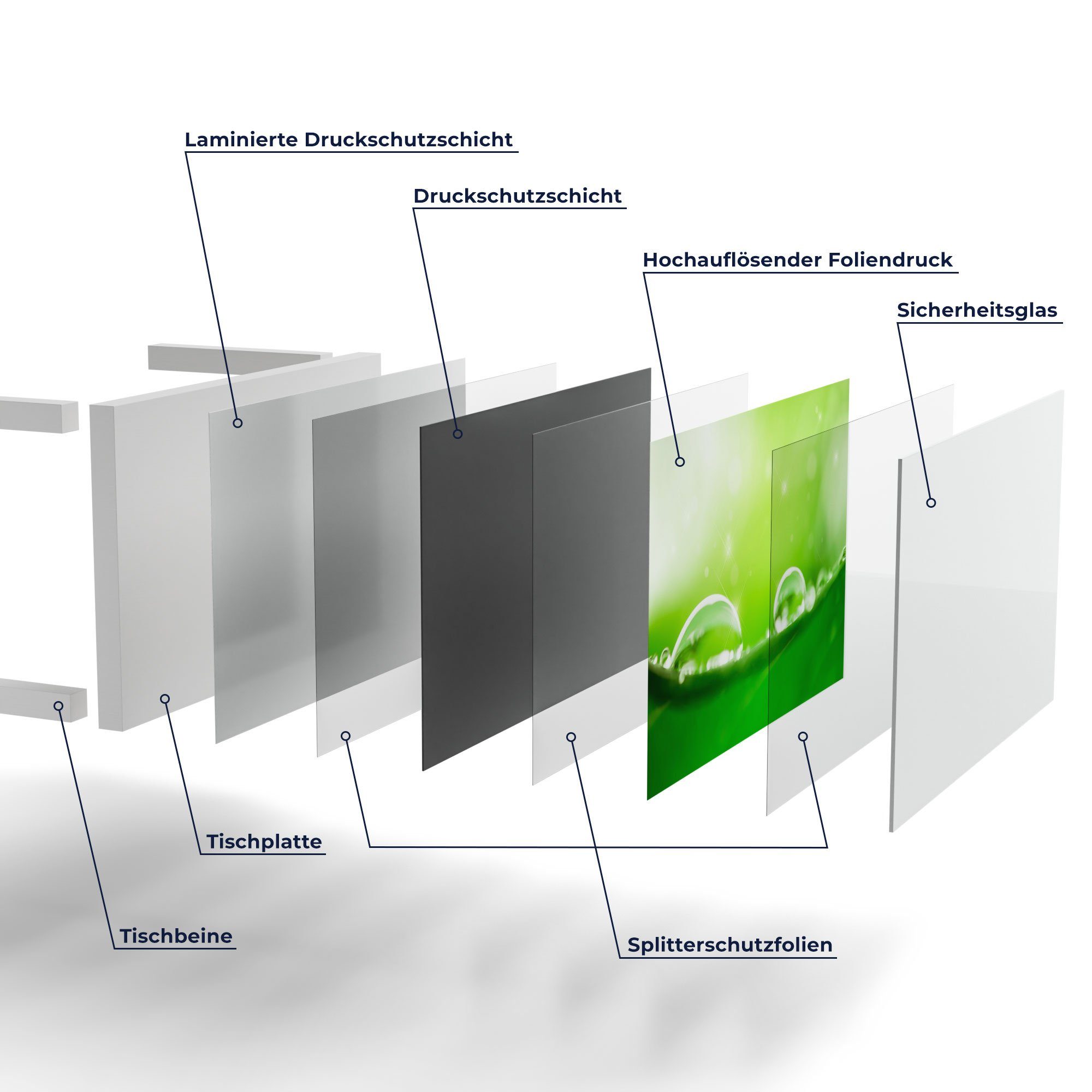 'Tautropfen auf DEQORI Couchtisch modern Blatt', Glas Weiß Beistelltisch Glastisch