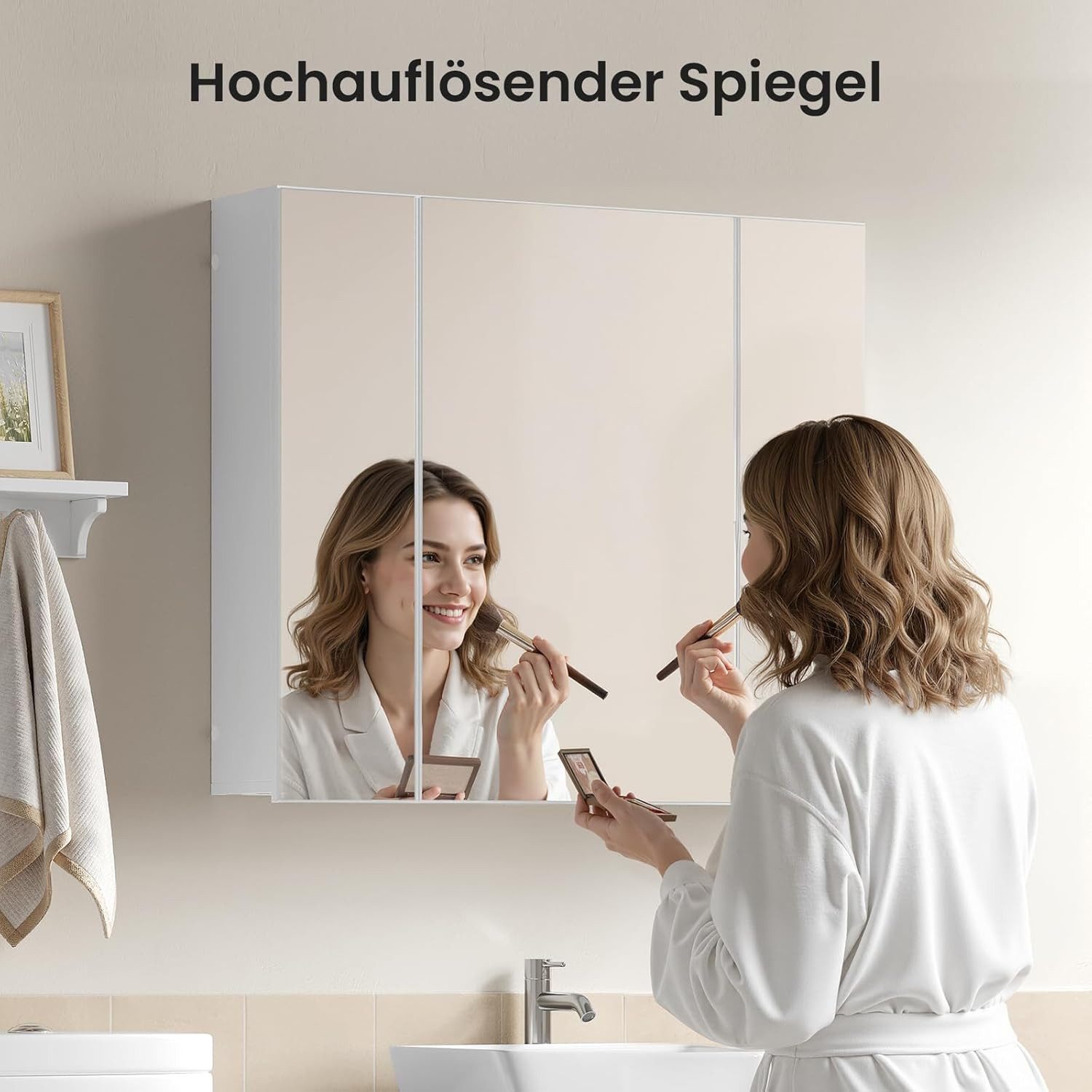 EUGAD Spiegelschrank (1-St) mit 3 Türen mit verstellbaren Einlegeböden und Haken – Bild 5 von 5