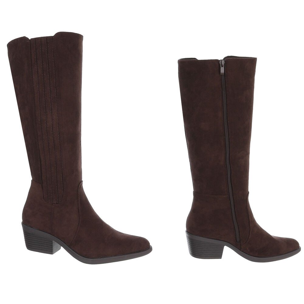 Ital-Design Damen Kniehoher Stiefel mit Blockabsatz, elegant Stiefel (92002440) Blockabsatz Stiefel in Braun – Bild 4 von 5