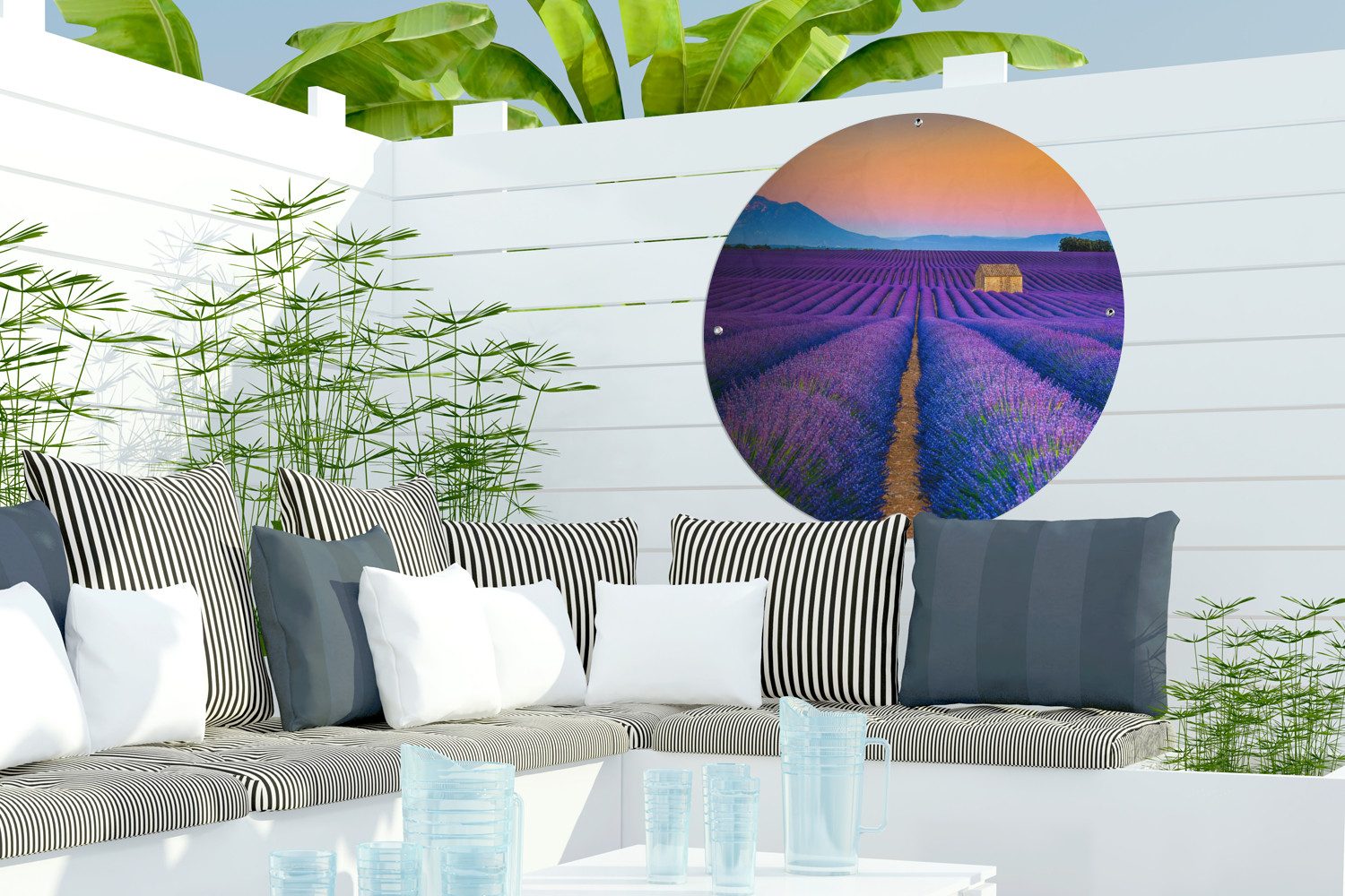 OnlyWow Poster für Garten Lavendel - Lila - Blumen, Gartenposter, Outdoor Bilder, Wetterfest, Garten Deko, 60x60 cm