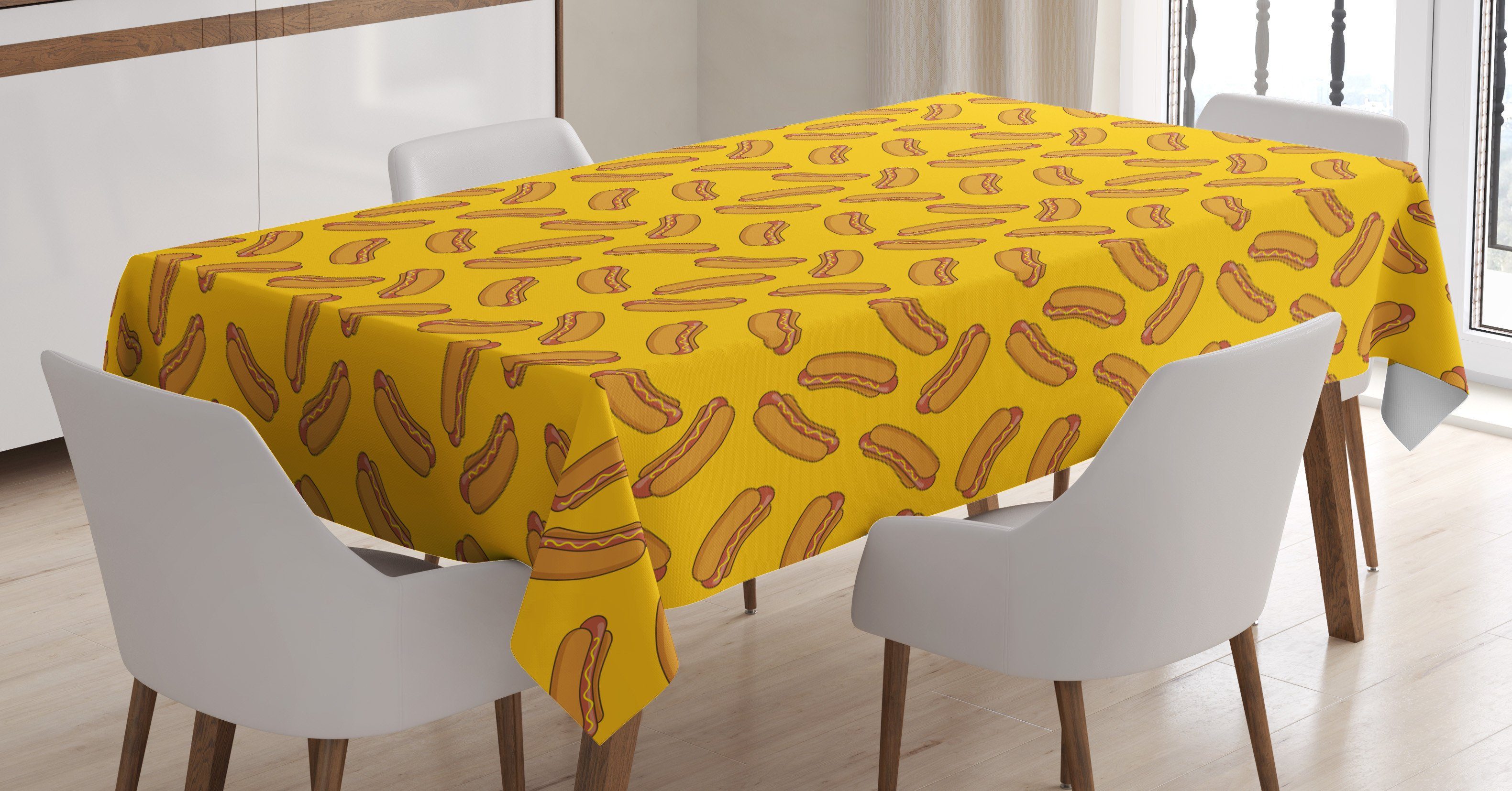 Abakuhaus Tischdecke Farbfest Waschbar Für den Außen Bereich geeignet Klare Farben, Hotdog Leckeres Essen Einfaches Doodle