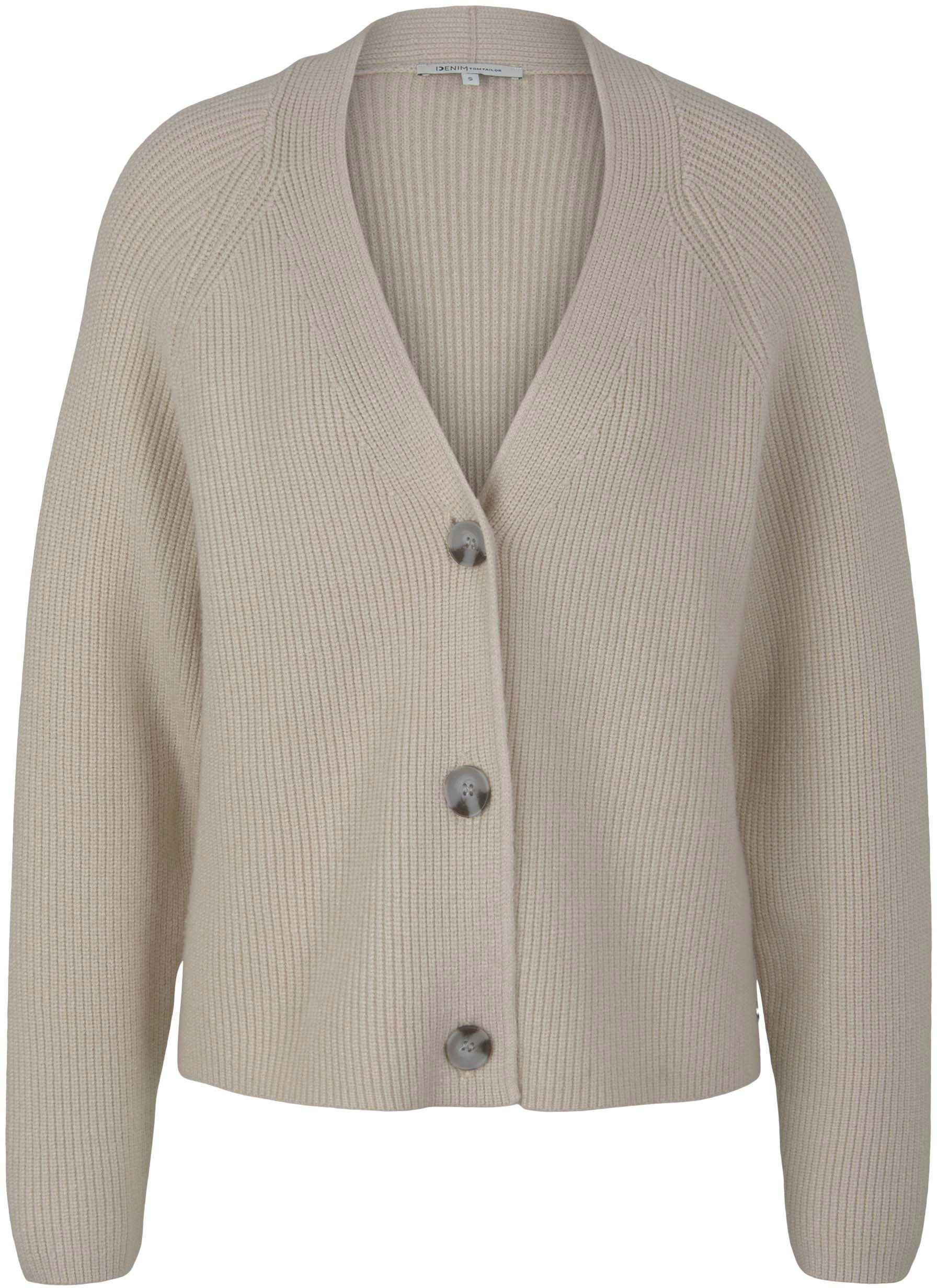 Light TOM Denim mit Beige Cardigan TAILOR Cashew Grobstrick-Struktur