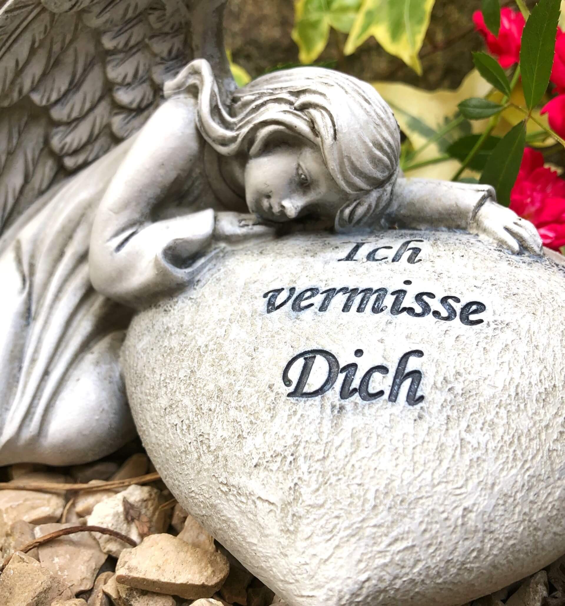 Radami Gartenfigur Engel Grabherz Grabschmuck vermisse Dich" "Ich