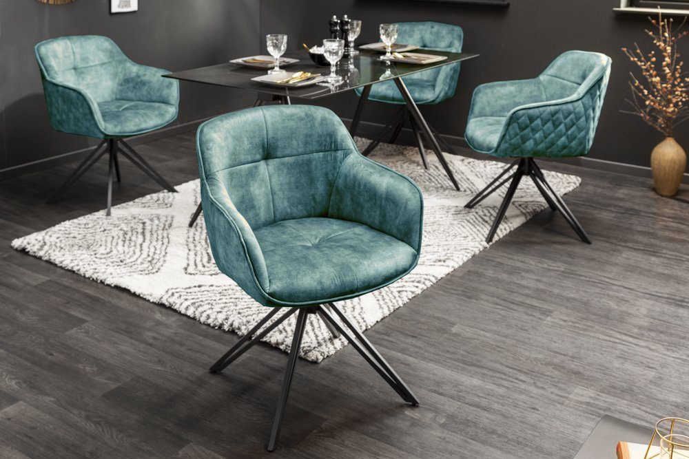 riess-ambiente Polsterstuhl EUPHORIA champagner/schwarz – Samt, drehbar, Metall-Füße, mit Armlehne (Einzelartikel, 1 St), bequemer Retro-Stuhl mit 180° Drehfunktion – ideal für edle Esszimmer
