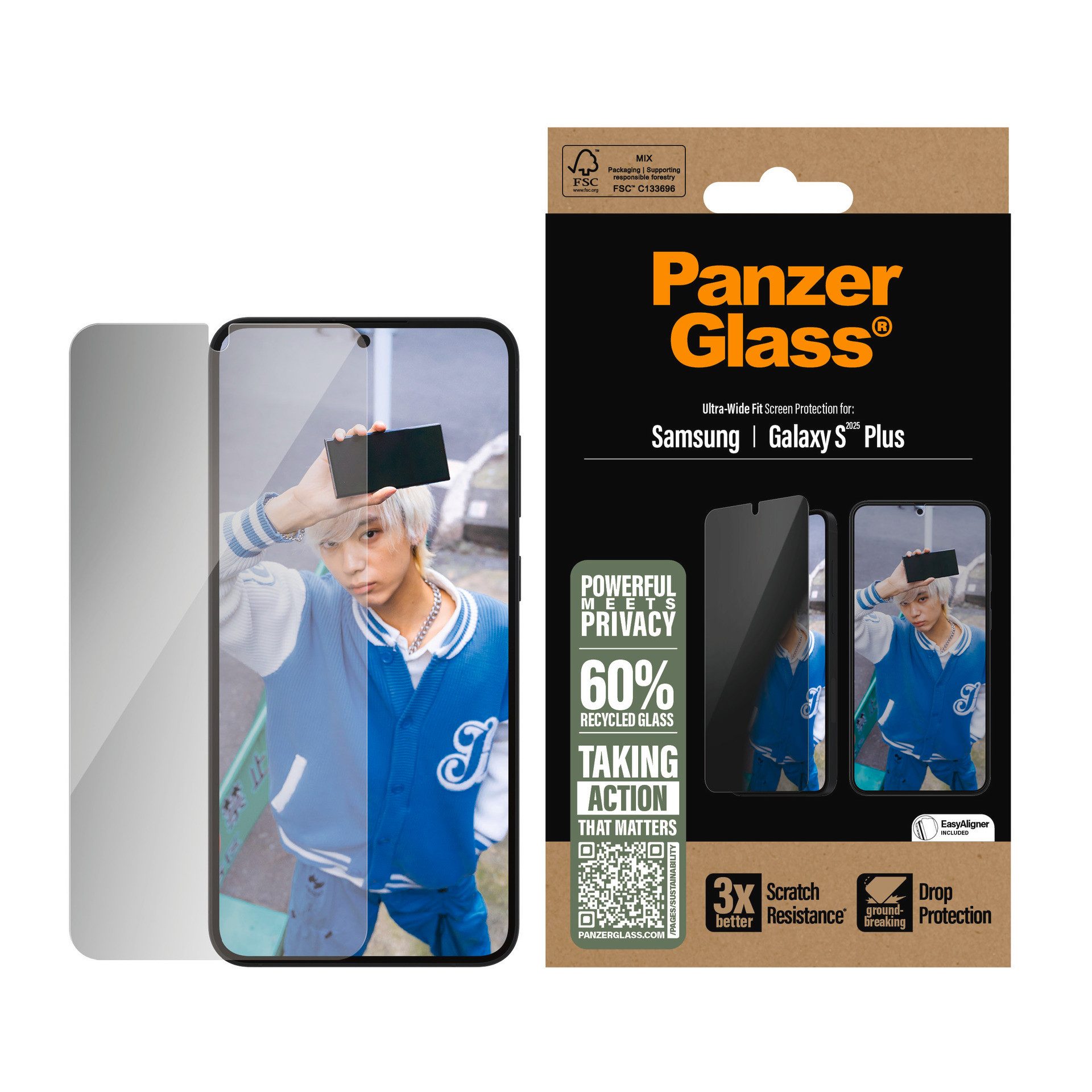 PanzerGlass Displayschutzglas Ultra-Wide Fit Privacy Screen Protection für Samsung Galaxy S25+, Blickschutz, Schutzfolie, Bildschirmschutz, kratz- & stoßfest