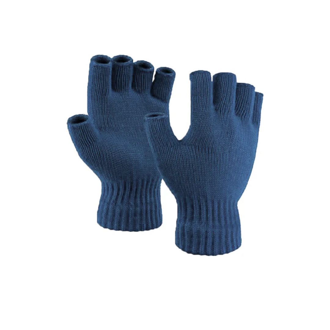 herémood Strickhandschuhe Fingerlose Strickhandschuhe Winter Damen Herren Acryl Thermo Blau (Halbfinger Handschuhe gestrickt – Outdoor Sport Unisex, 2-St., Bewegungsfreiheit & Komfort – Acryl thermo handschuhe) Elastisch, atmungsaktiv, langlebig – praktische fingerlose Handschuhe