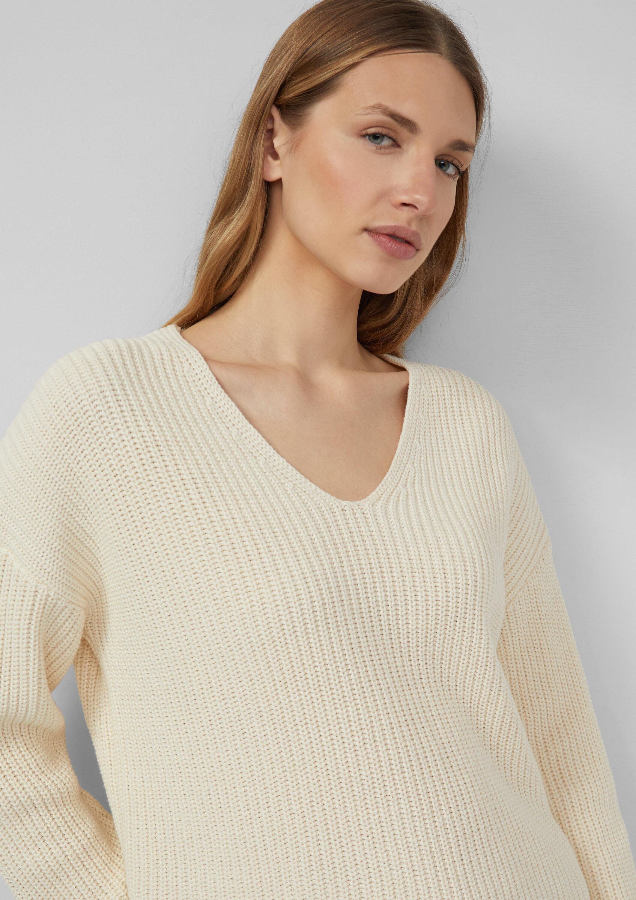 s.Oliver Longpullover Strickpullover Grobstrickpullover mit V-Ausschnitt im Relaxed Fit