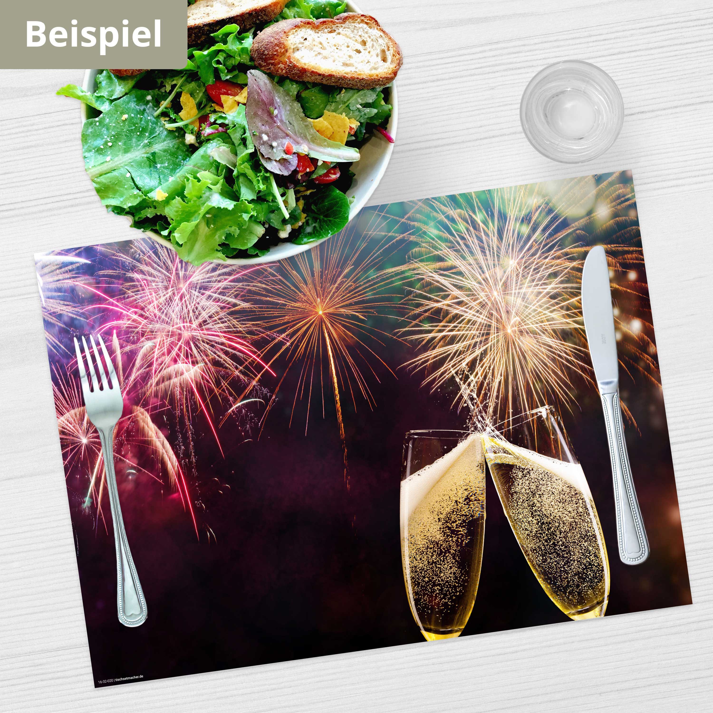 Tischsetmacher Platzset Tischsets I Platzsets - Silvester - Silvesterdeko - Anstoßen, (aus Naturpapier in Aufbewahrungsmappe für tolles Ambiente, 12-St., 12-St., 44 x 32 cm / bunt), Tischdeko Made in Germany