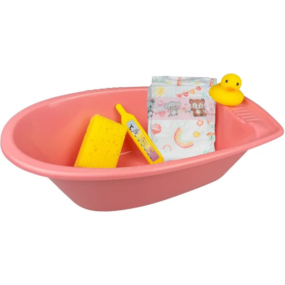Heless Puppen Accessoires-Set Puppen-Badewannenset mit Zubehör, 41x23x13 cm, rosa (Schwamm, Ente, Th
