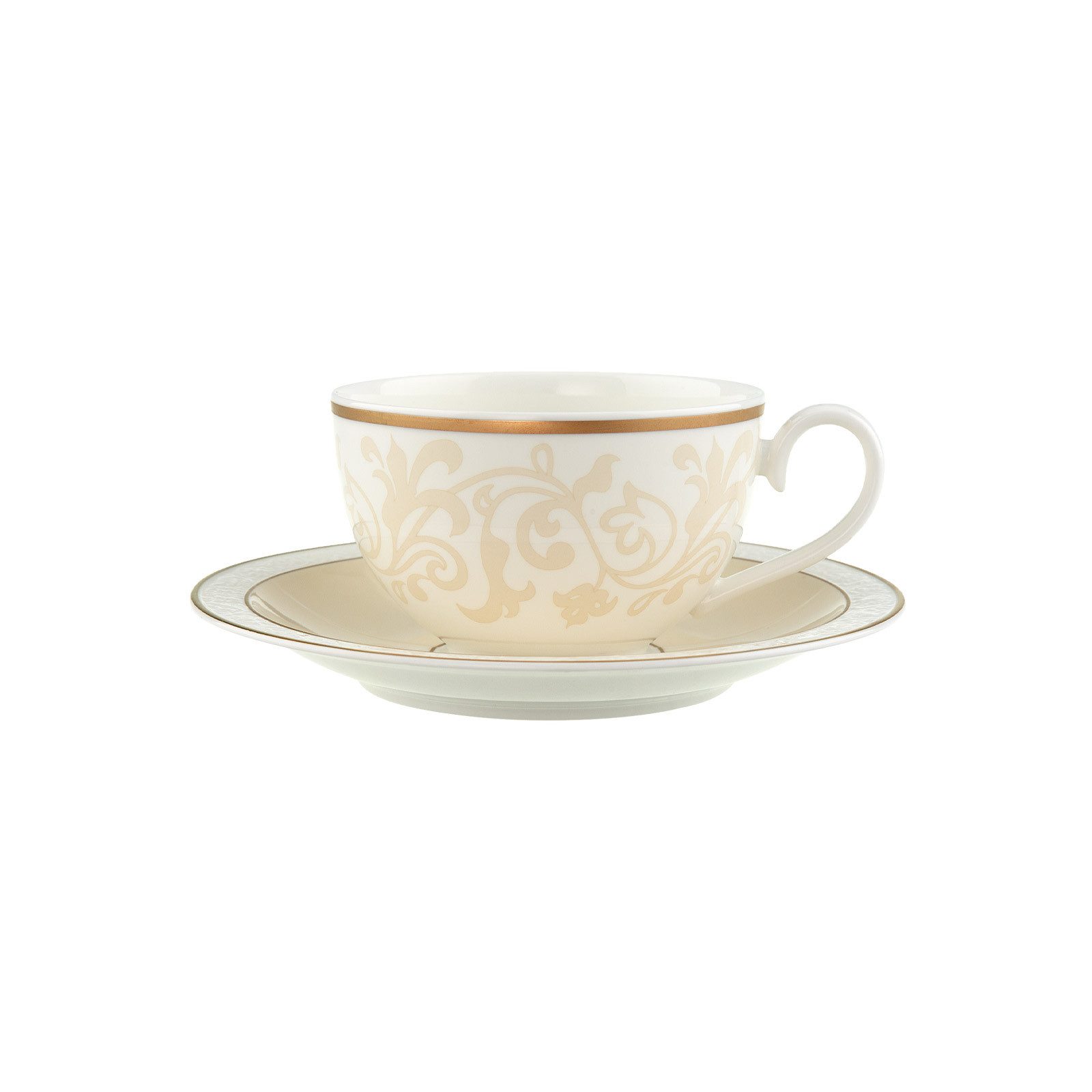 Villeroy & Boch Cappuccinotasse Ivoire Frühstückstasse mit Untertasse 310 ml, 2-tlg., Porzellan