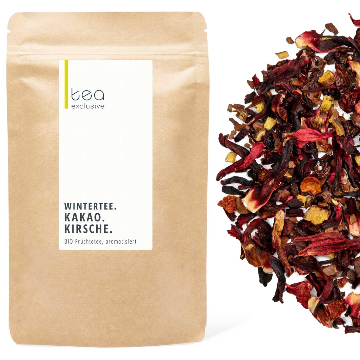 tea exclusive Tee Wintertee Kakao & Kirsche BIO, Winter Edition, 100g, Fruchtig, winterlich mit schöner Schokoladennote